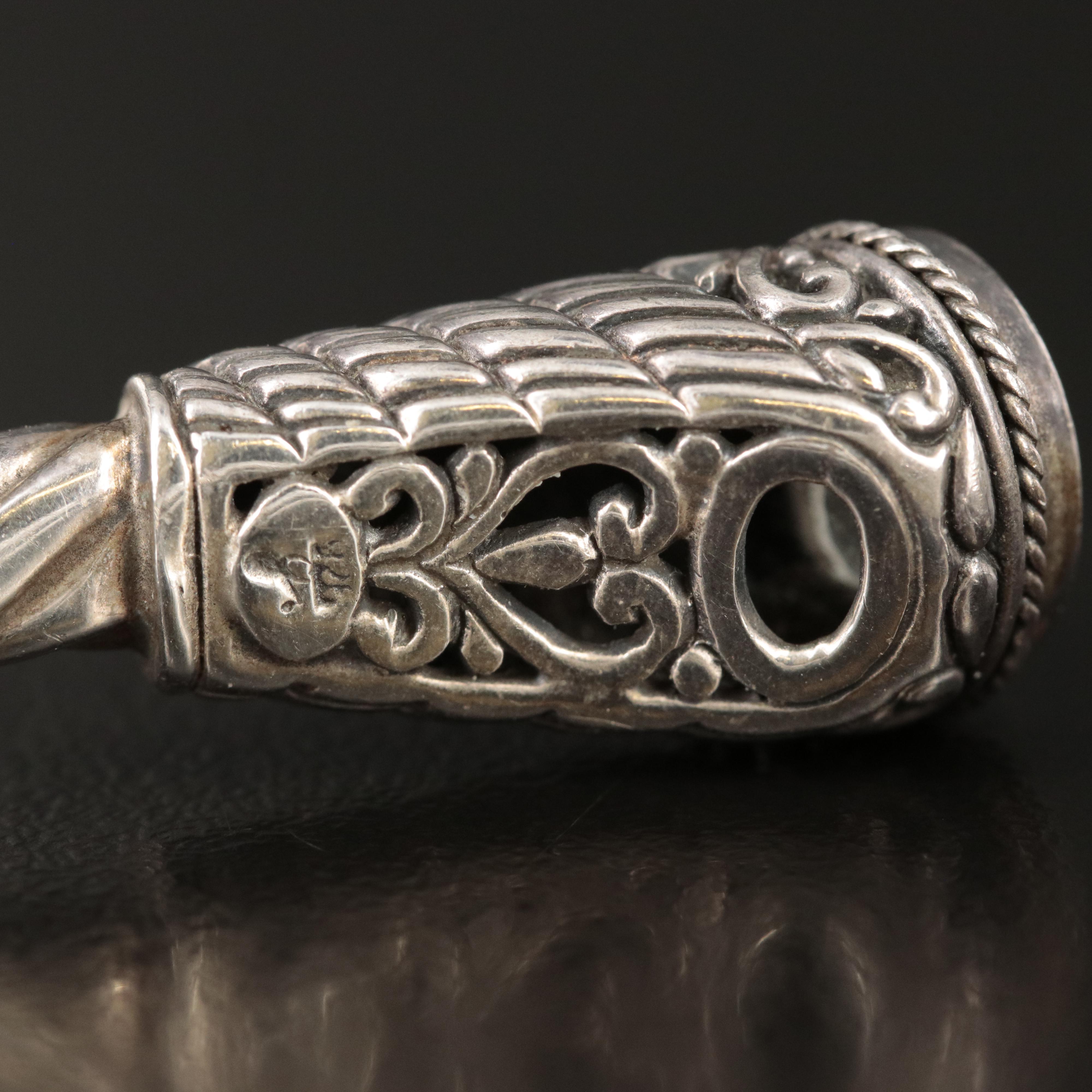 Bali Style Sterling Prasiolite Hinged Cuff