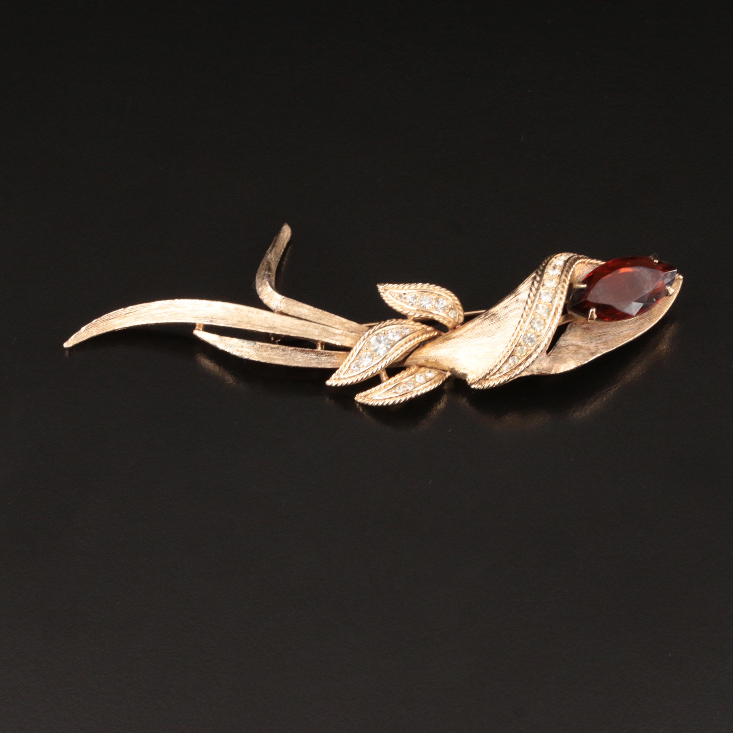 Sarah Coventry Cala Lily Brooch with Rhinestone Accents