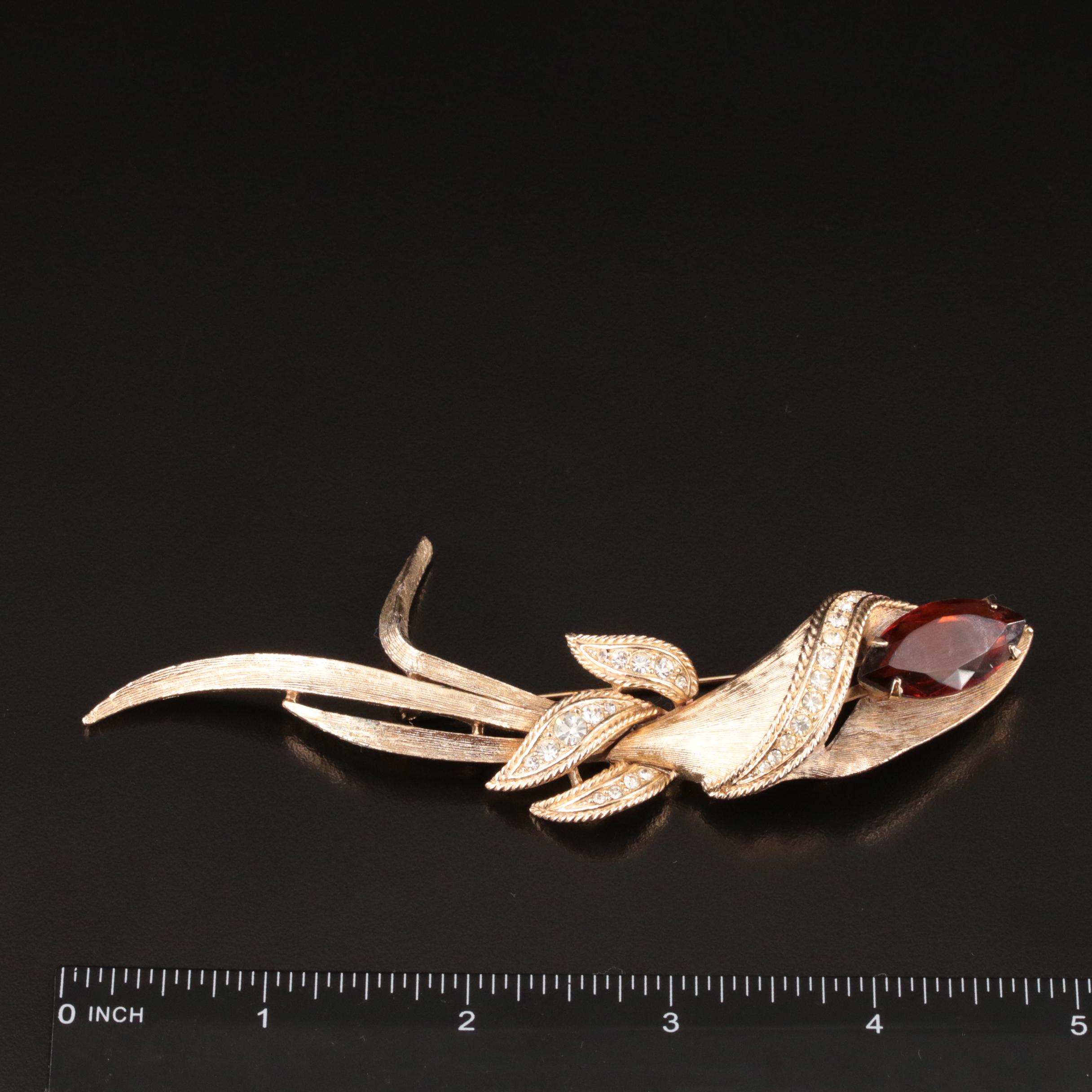 Sarah Coventry Cala Lily Brooch with Rhinestone Accents