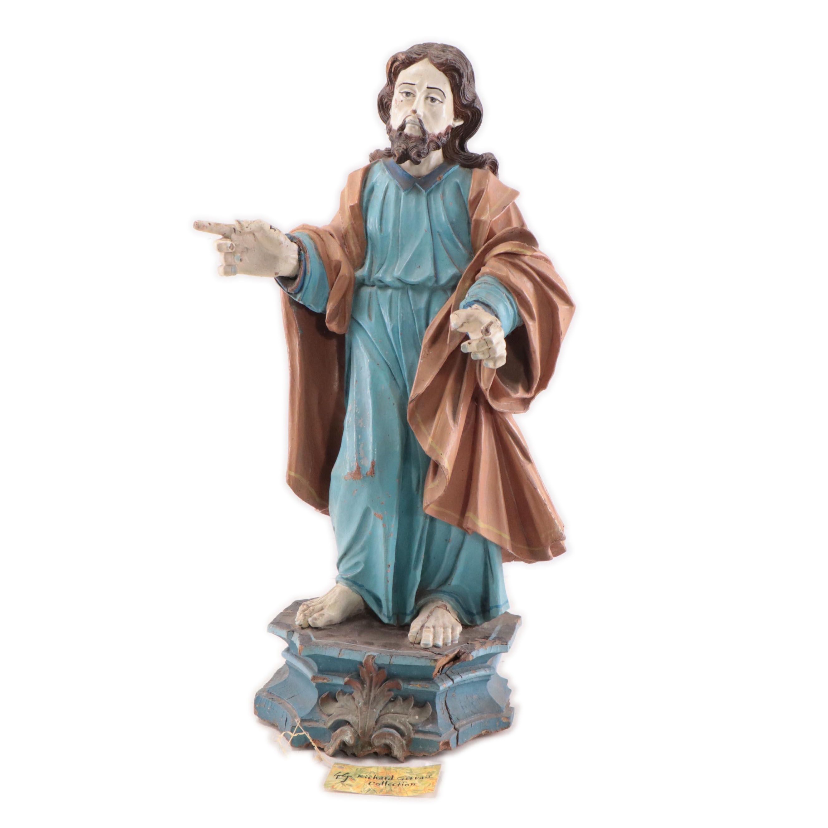 Portuguese Colonial (Sri Lanka) Painted Wood Santos Figure of Christ, 18th C
