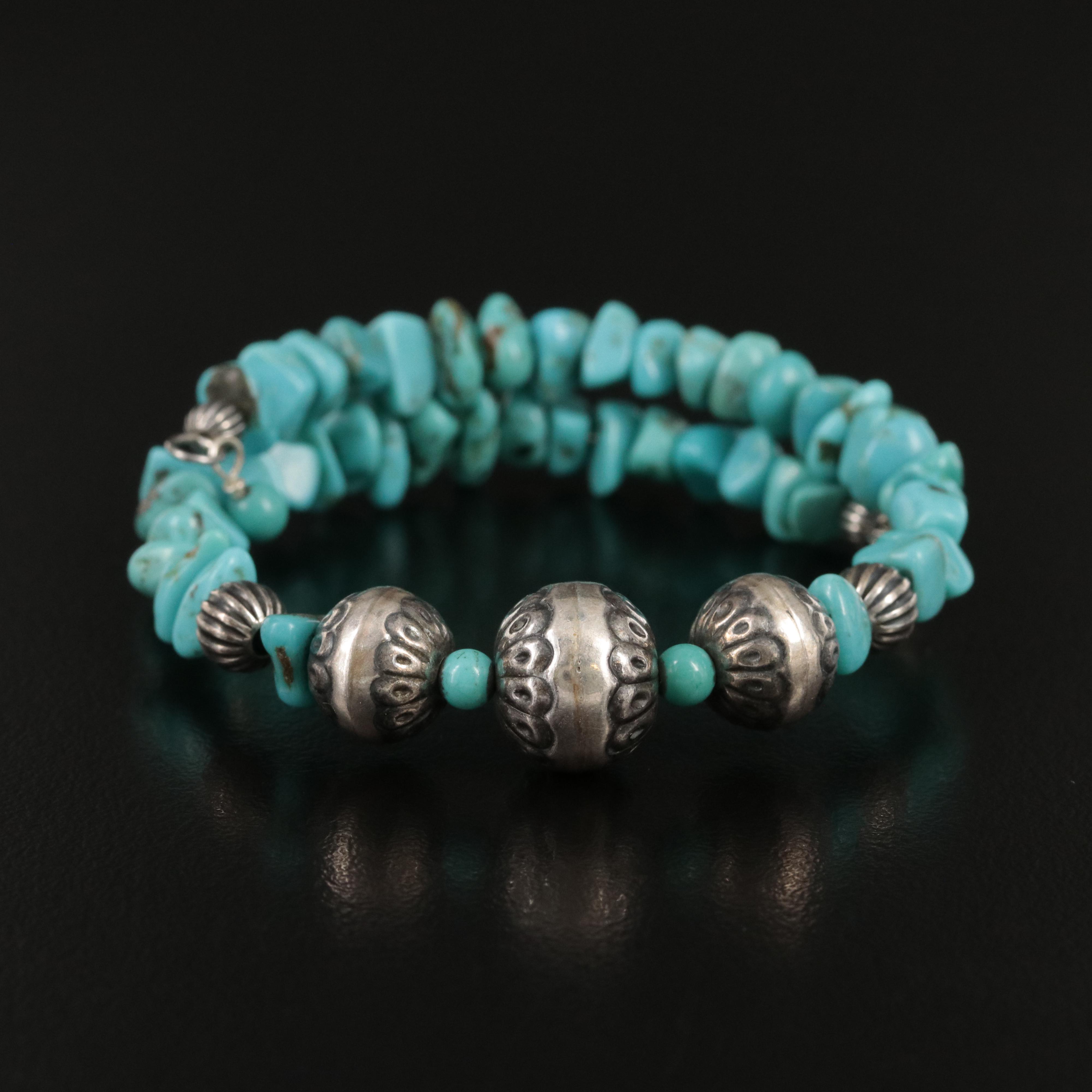 Carolyn Pollack for Relios Sterling Turquoise Expandable Coil Bracelet