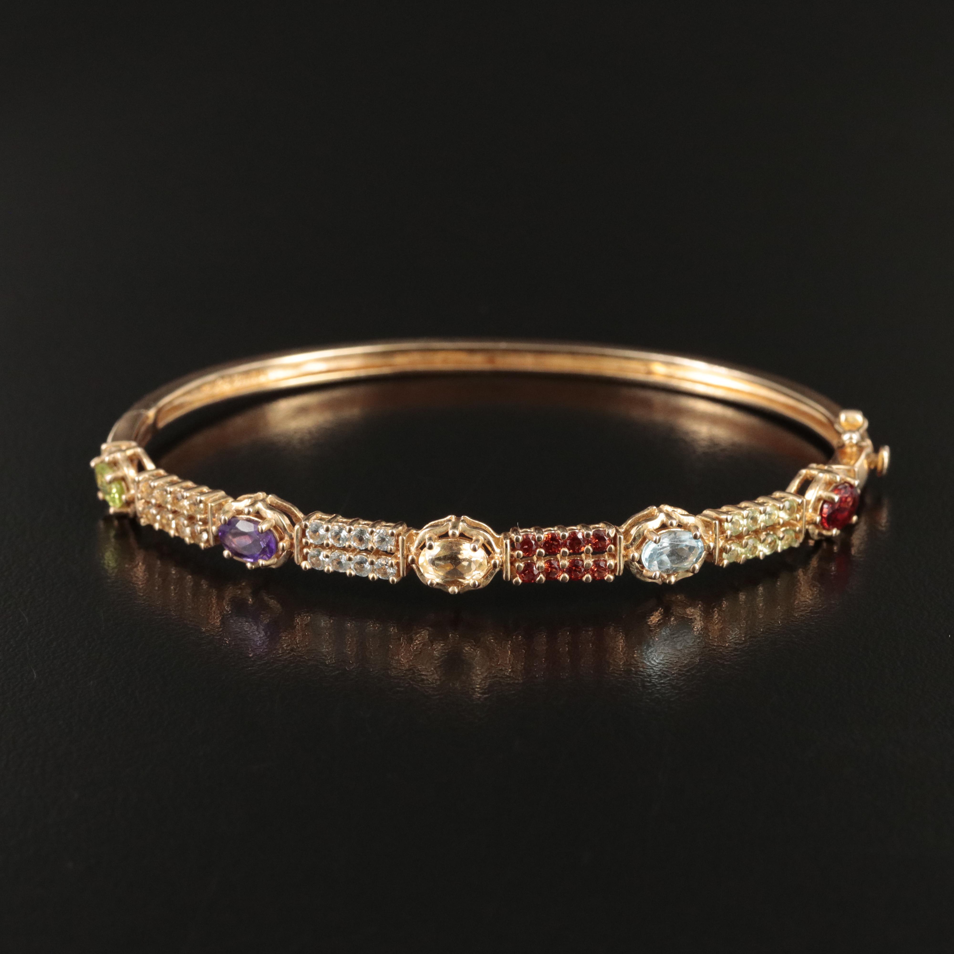 Sterling Hinged Bangle Including Amethyst, Topaz and Citrine