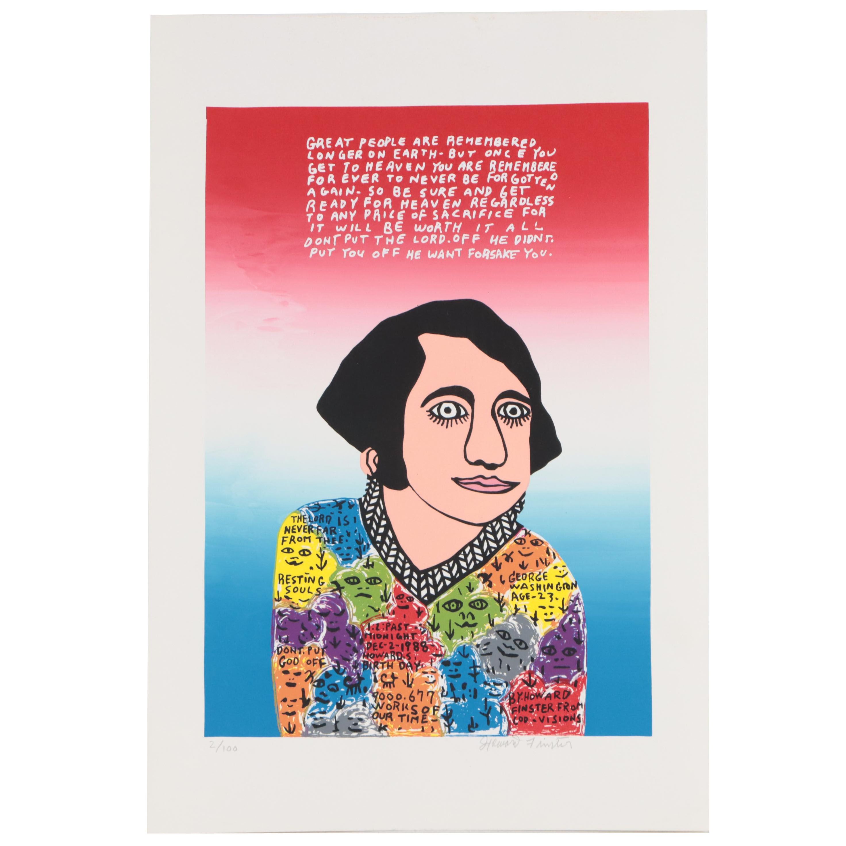 Howard Finster Folk Art Serigraph "Young George," Circa 1988