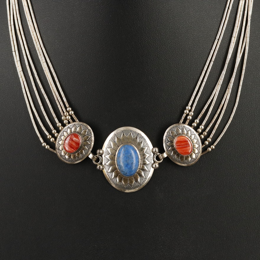 Southwestern Quoc Sterling Turquoise and Spiny Oyster Necklace