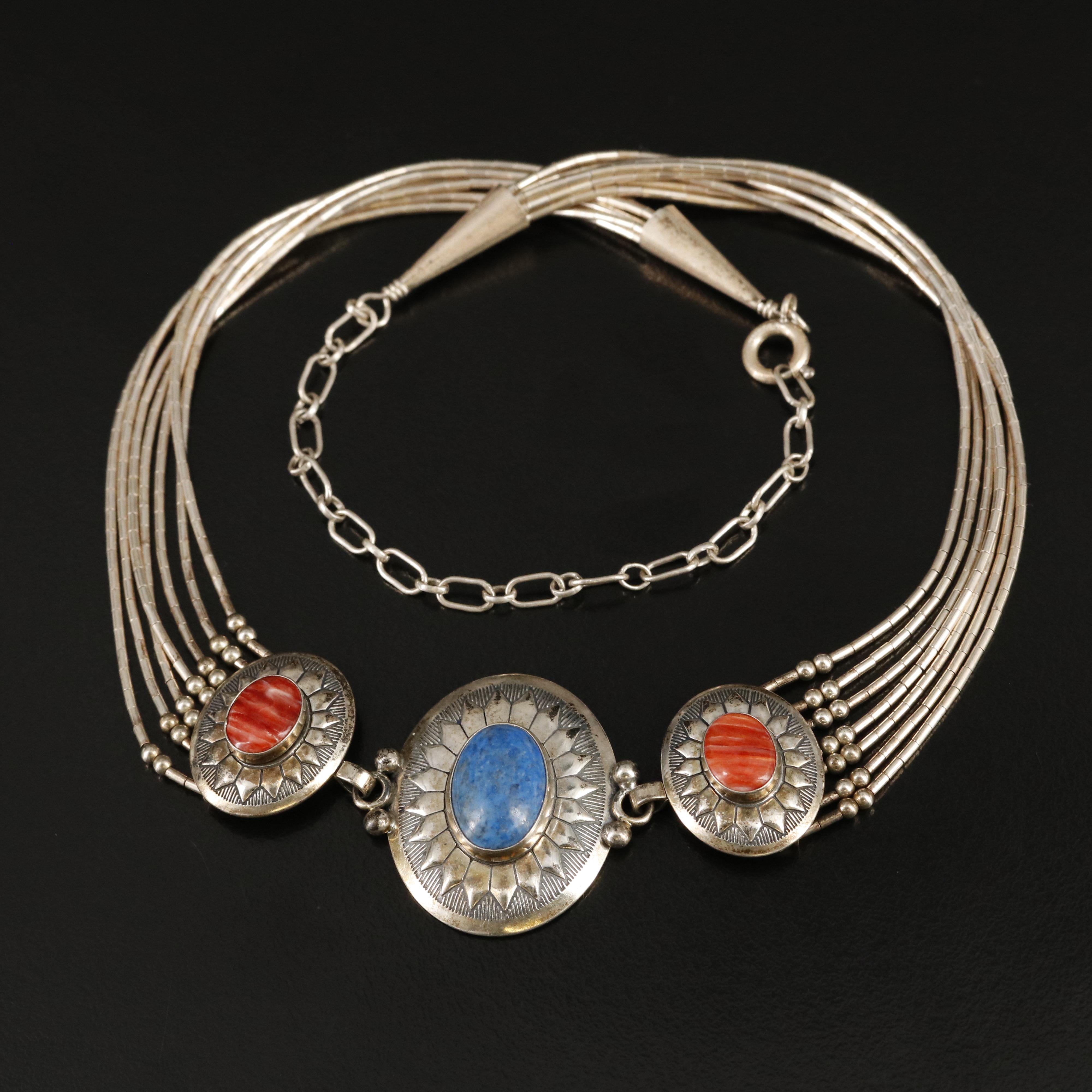 Southwestern Quoc Sterling Turquoise and Spiny Oyster Necklace