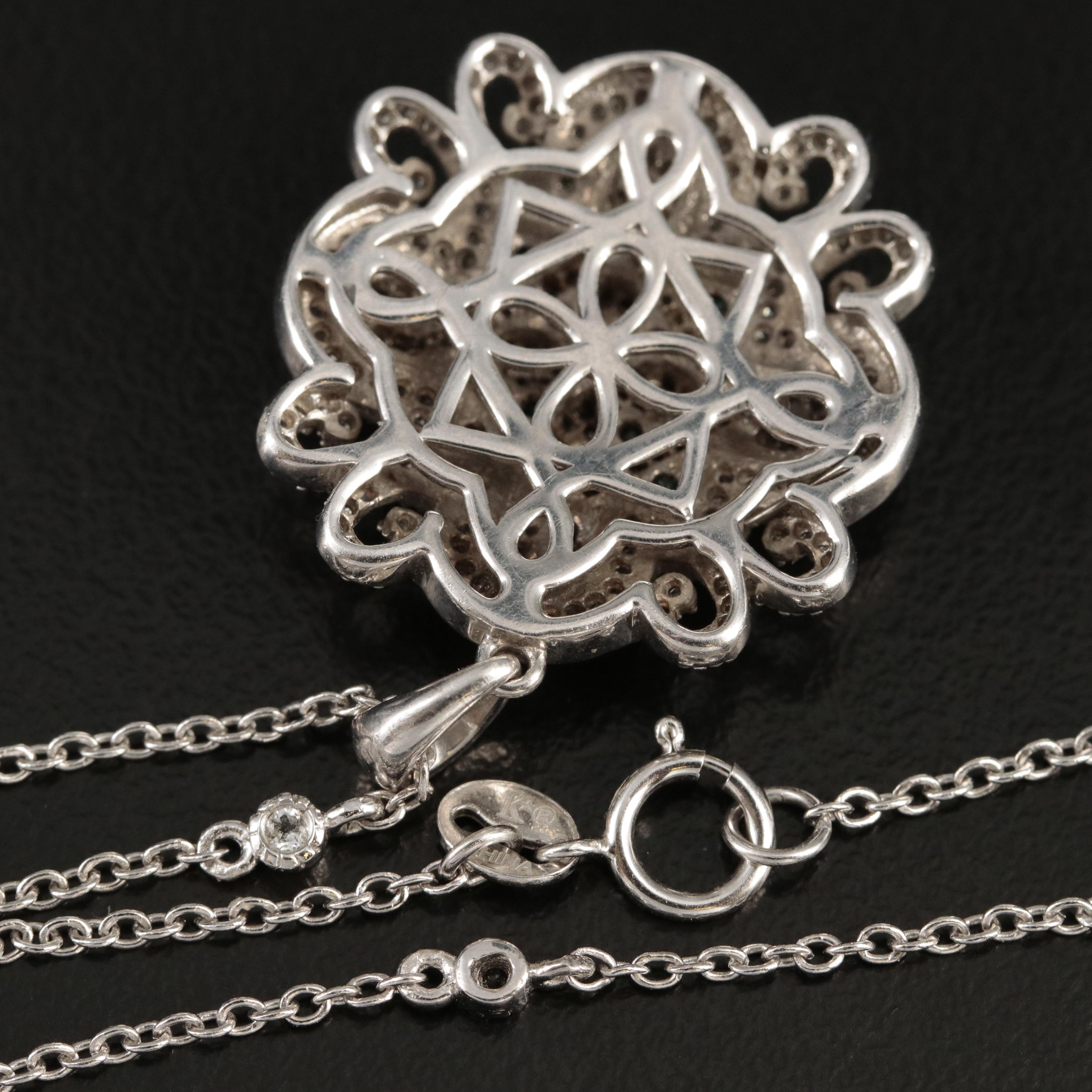 Sterling Diamond and Sapphire Quatrefoil Pendant Necklace