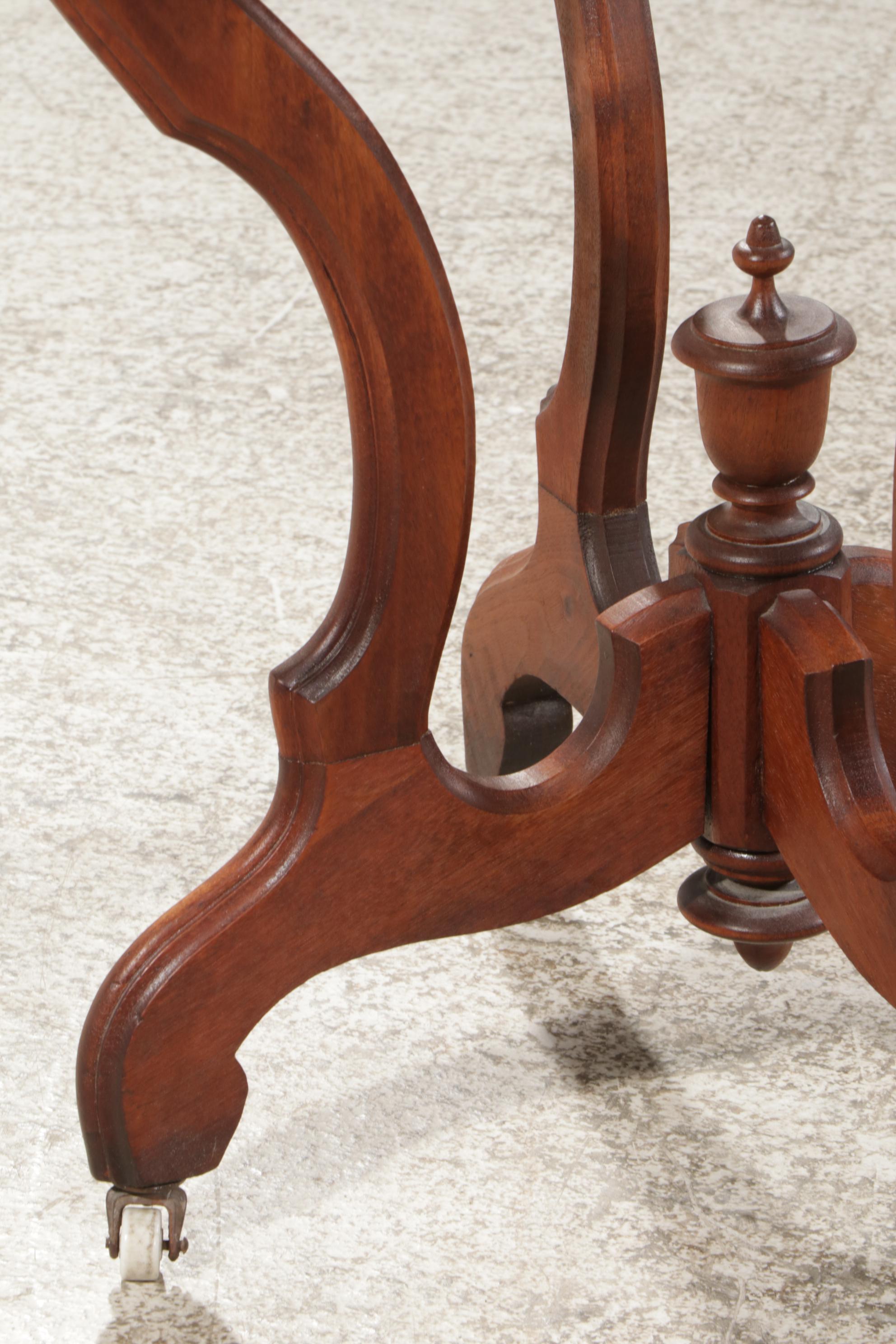 Victorian Walnut and Marble Top Oval Side Table, Late 19th Century
