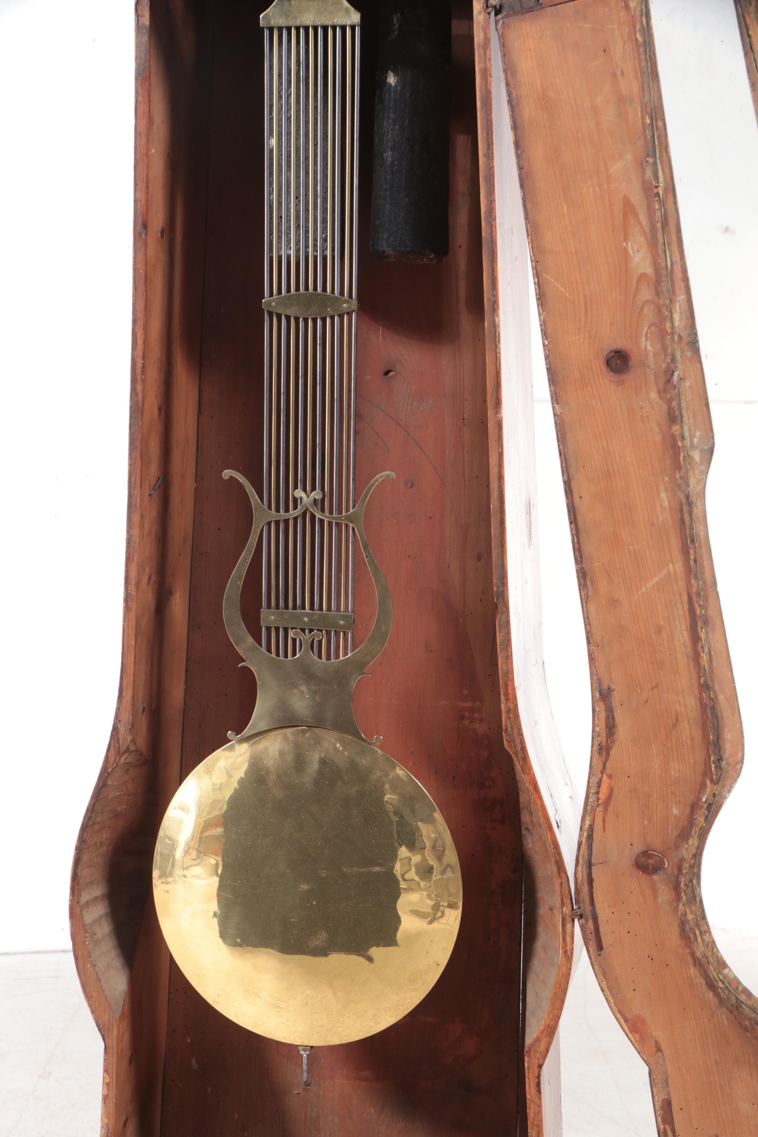 French Grained and Brass Repoussé Comtoise Morbier Clock, Mid-19th Century