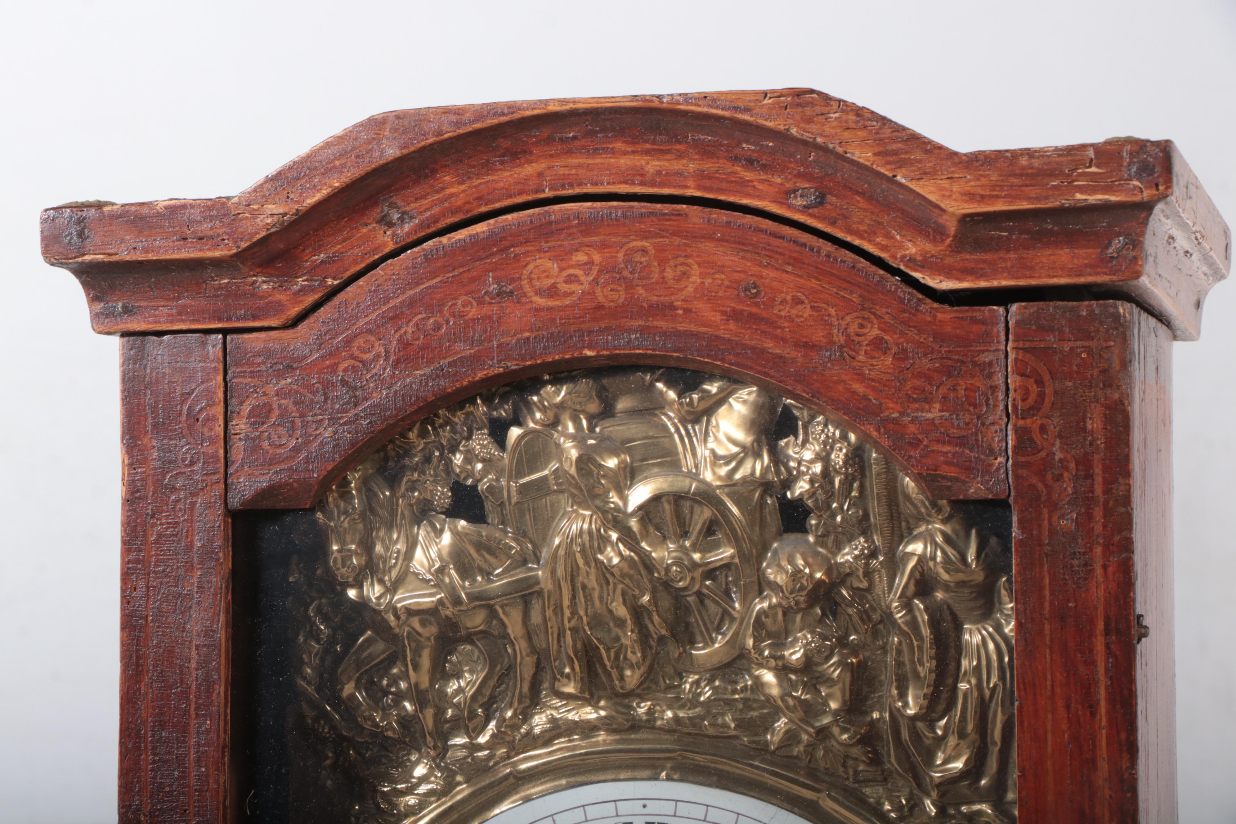 French Grained and Brass Repoussé Comtoise Morbier Clock, Mid-19th Century