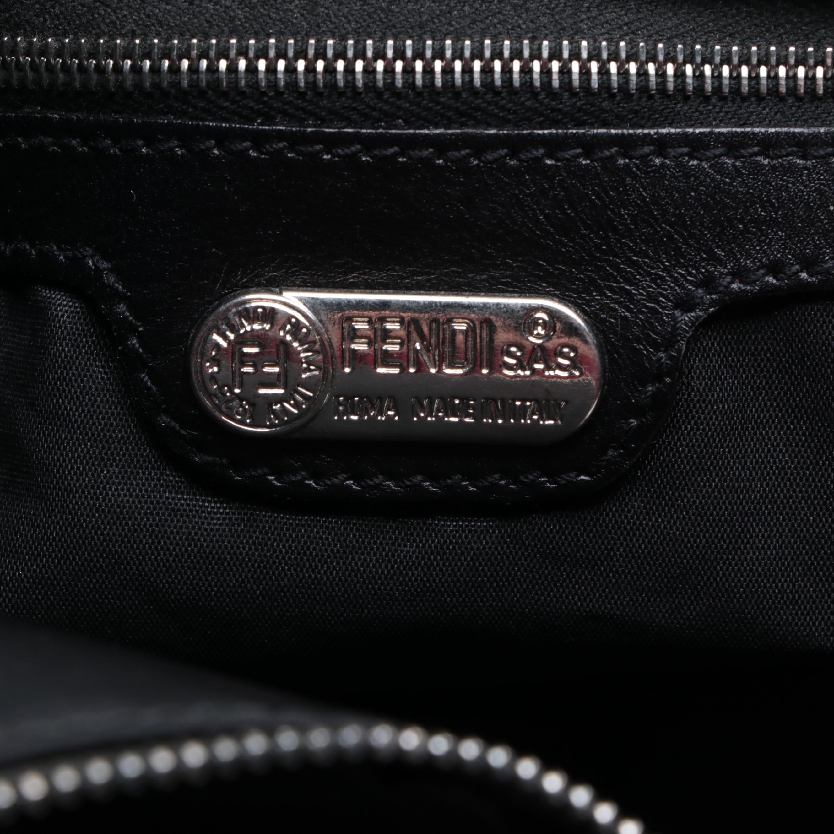 Fendi Large Shoulder Tote in Black Nylon Gabardine with Leather Trim