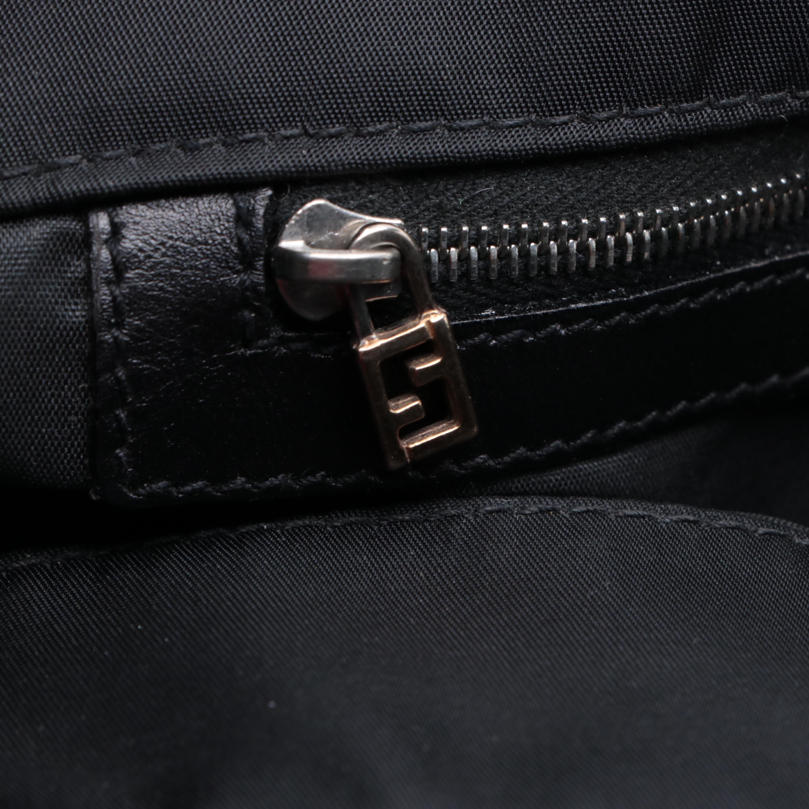 Fendi Large Shoulder Tote in Black Nylon Gabardine with Leather Trim