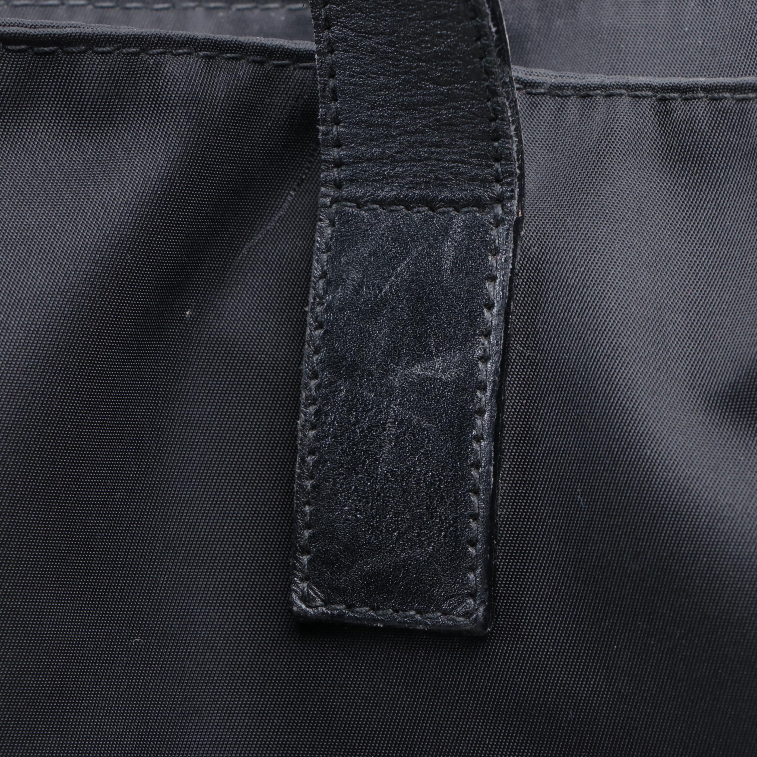 Fendi Large Shoulder Tote in Black Nylon Gabardine with Leather Trim