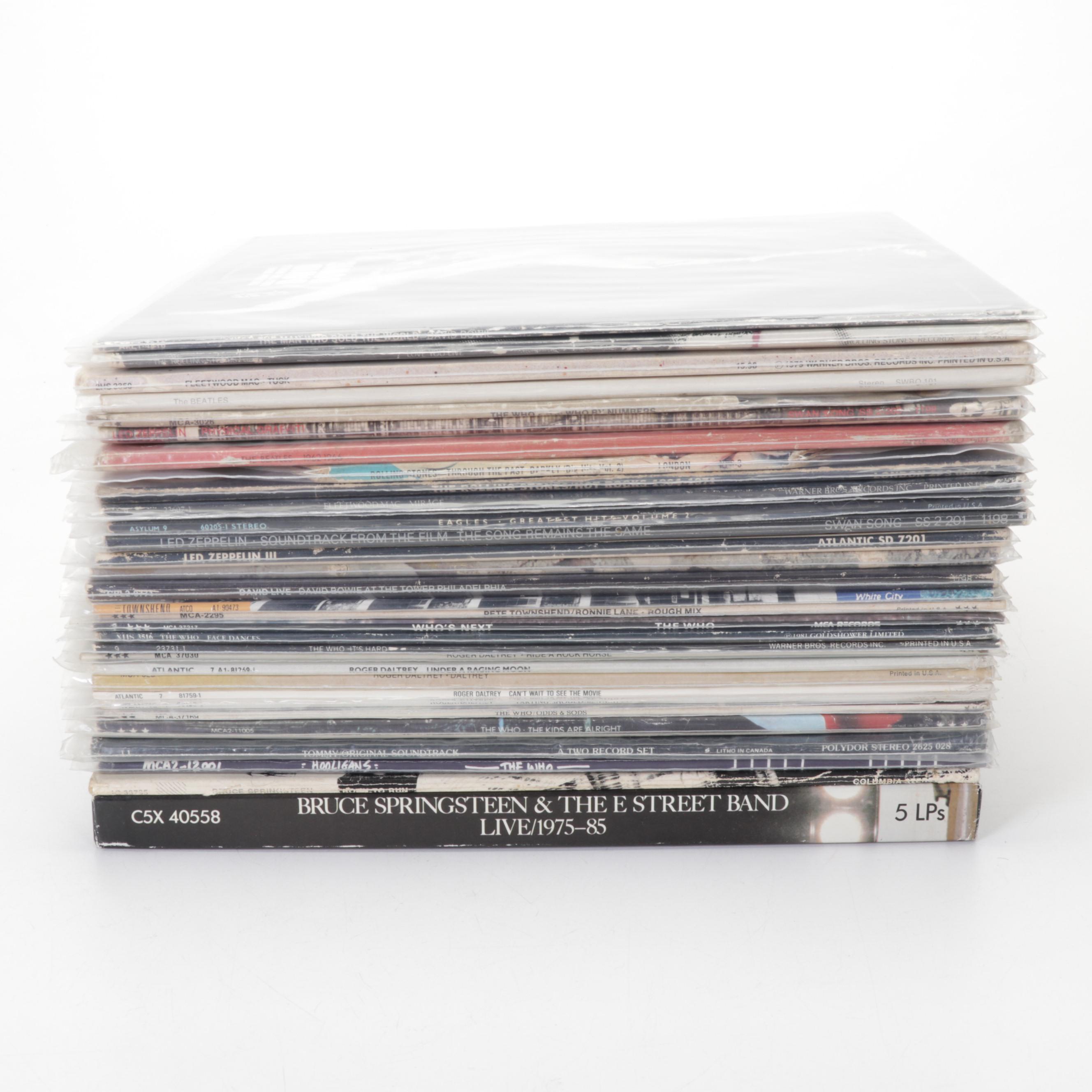 60s, 70s, and 80s Classic Rock Vinyl Records Featuring David Bowie