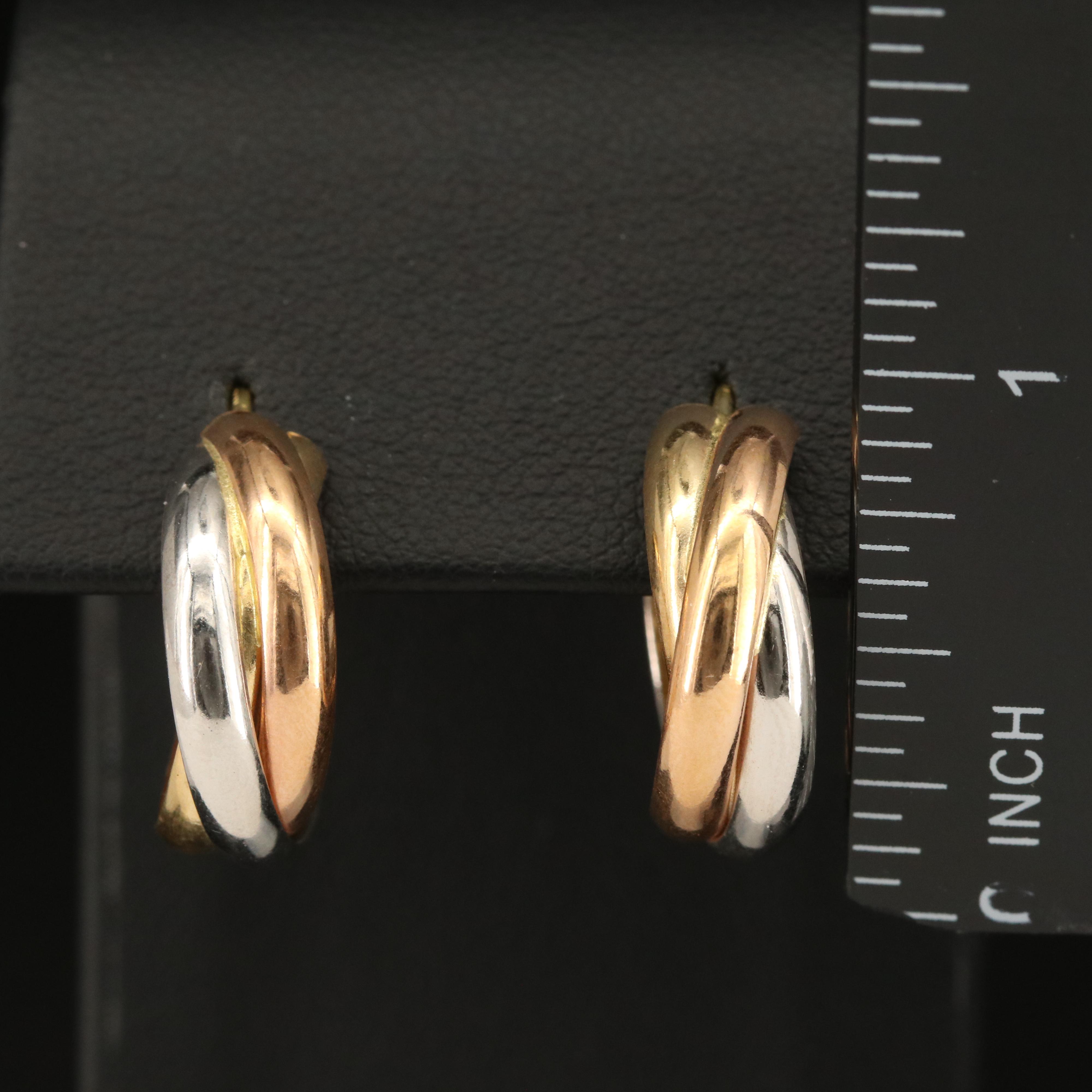 14K Tri-Color Hoop Earrings Including Rose Gold