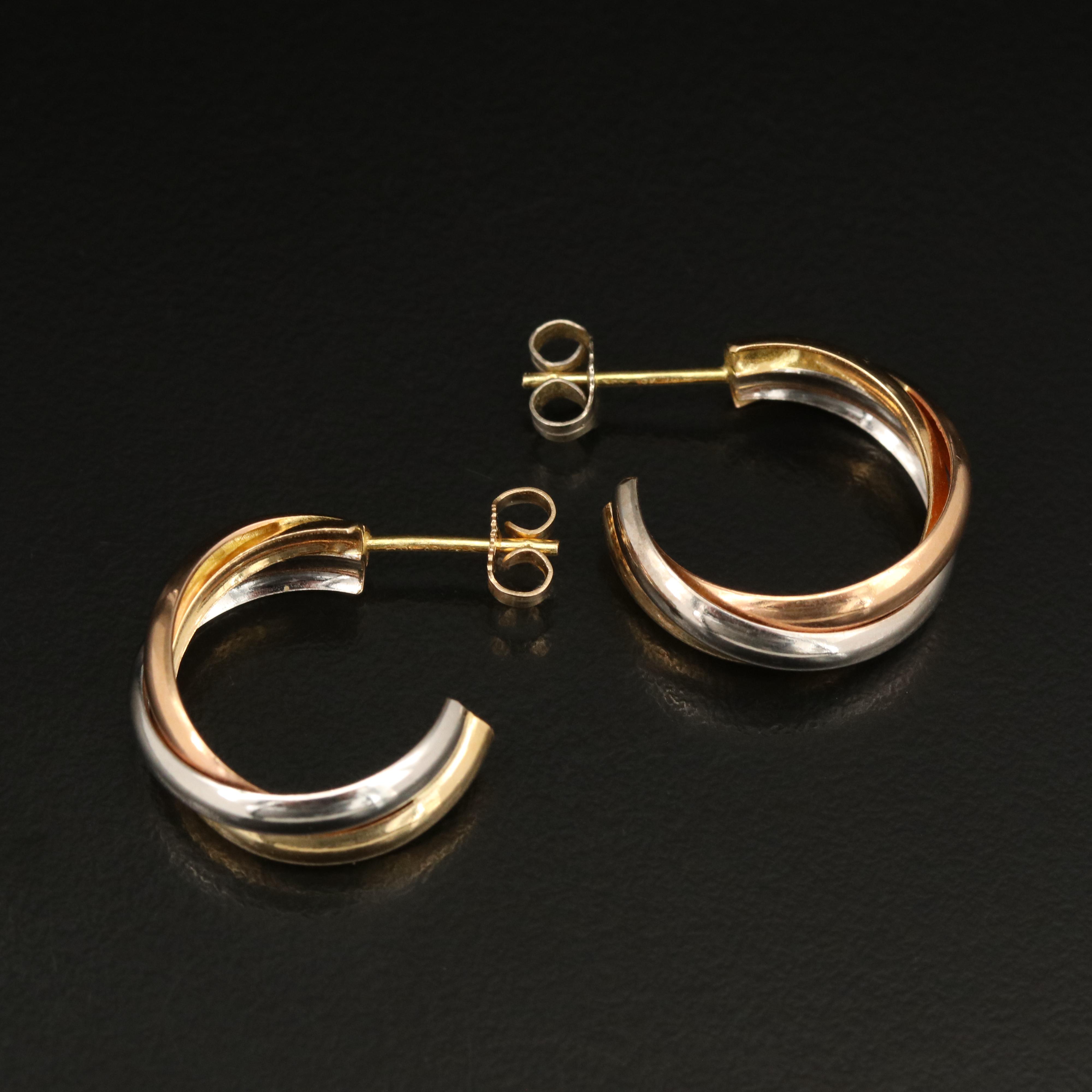 14K Tri-Color Hoop Earrings Including Rose Gold