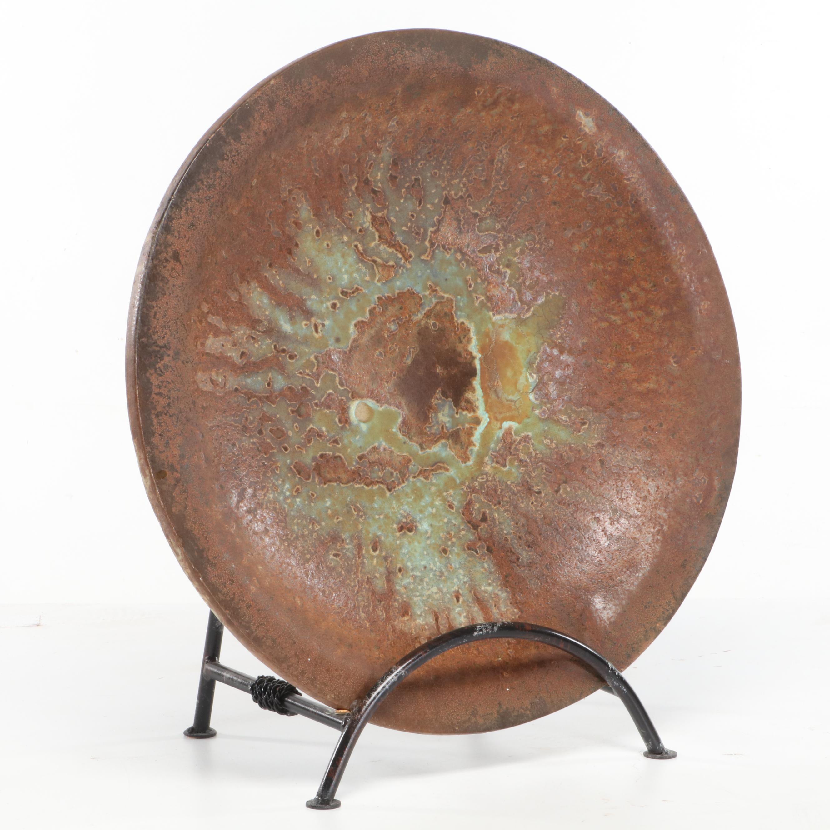 Marble and Resin Table Lamp With Patinated Metal Plate and Metal Figurine