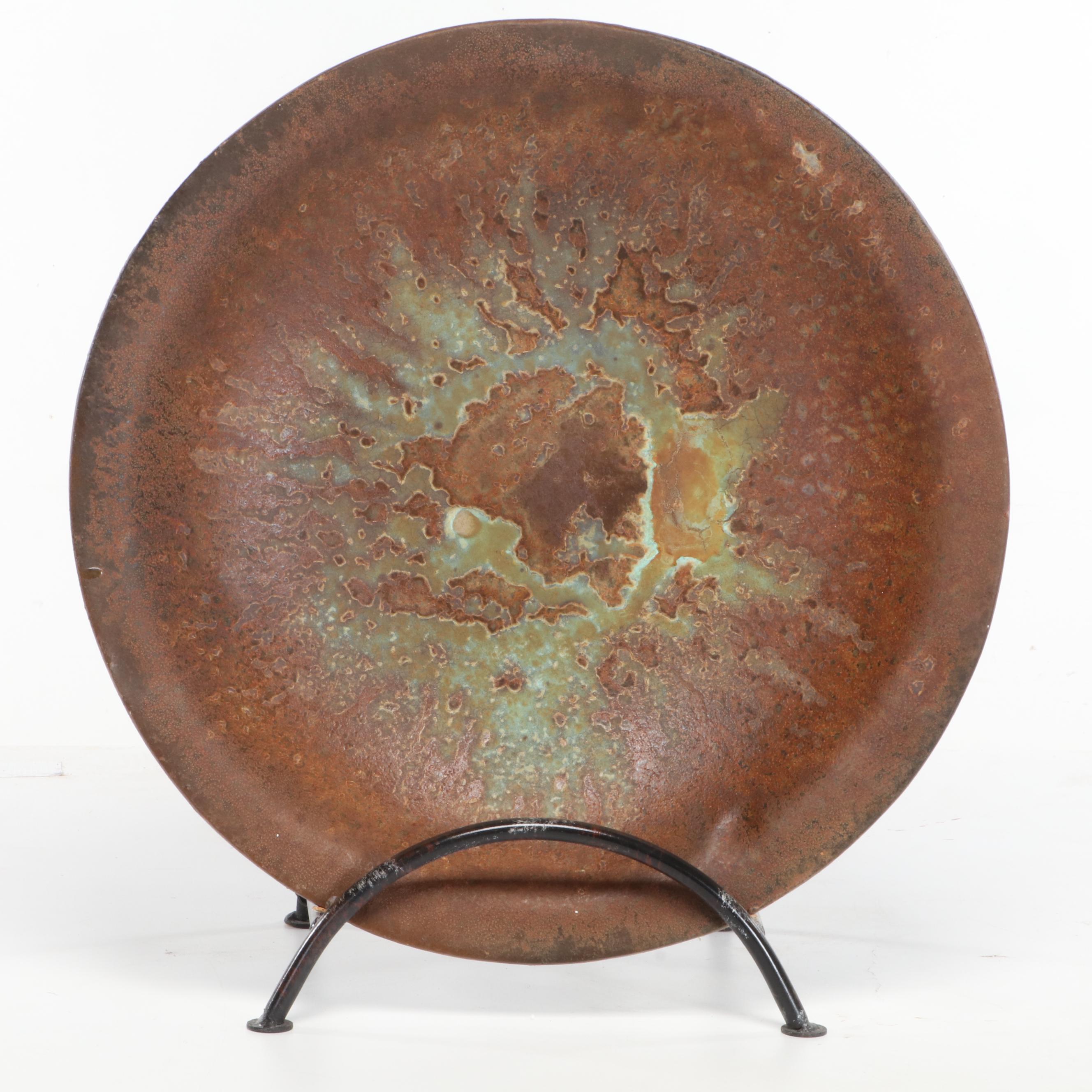 Marble and Resin Table Lamp With Patinated Metal Plate and Metal Figurine