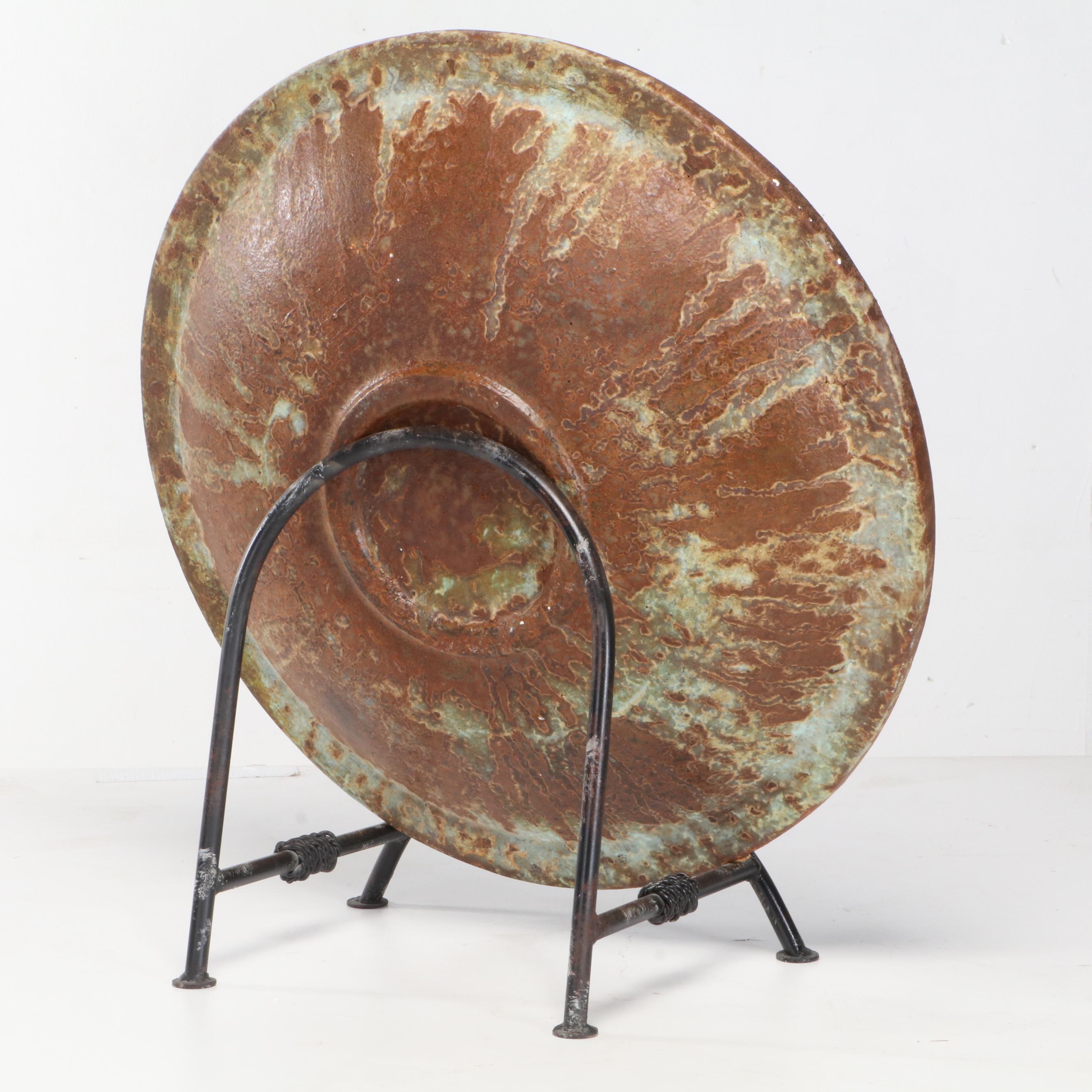 Marble and Resin Table Lamp With Patinated Metal Plate and Metal Figurine