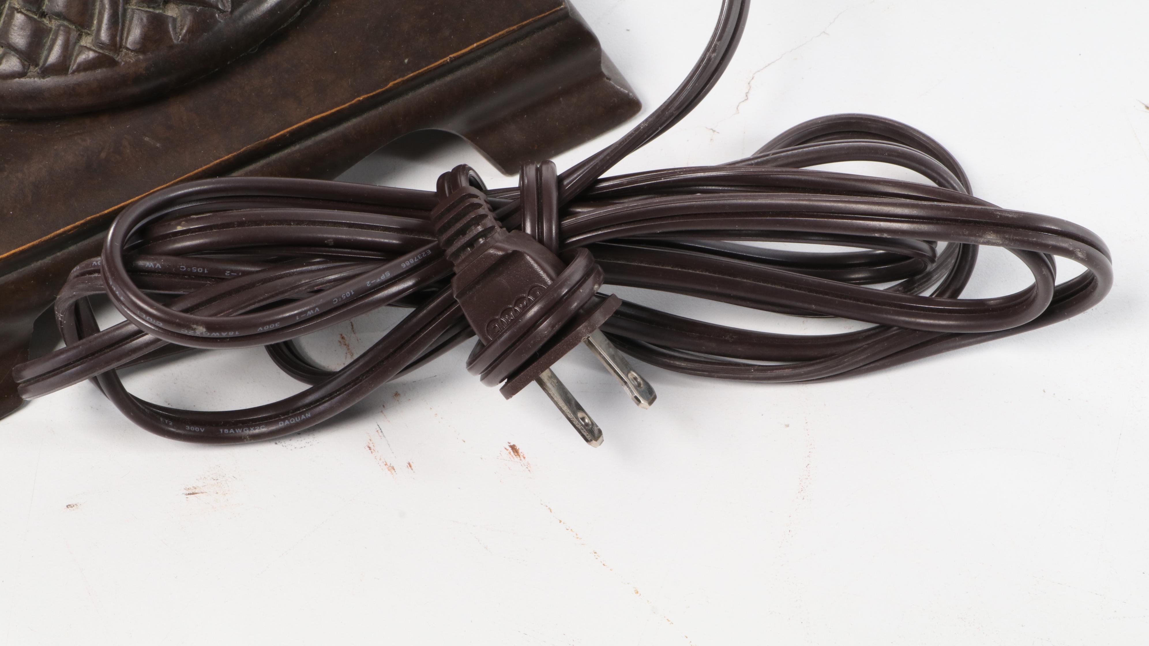 Marble and Resin Table Lamp With Patinated Metal Plate and Metal Figurine