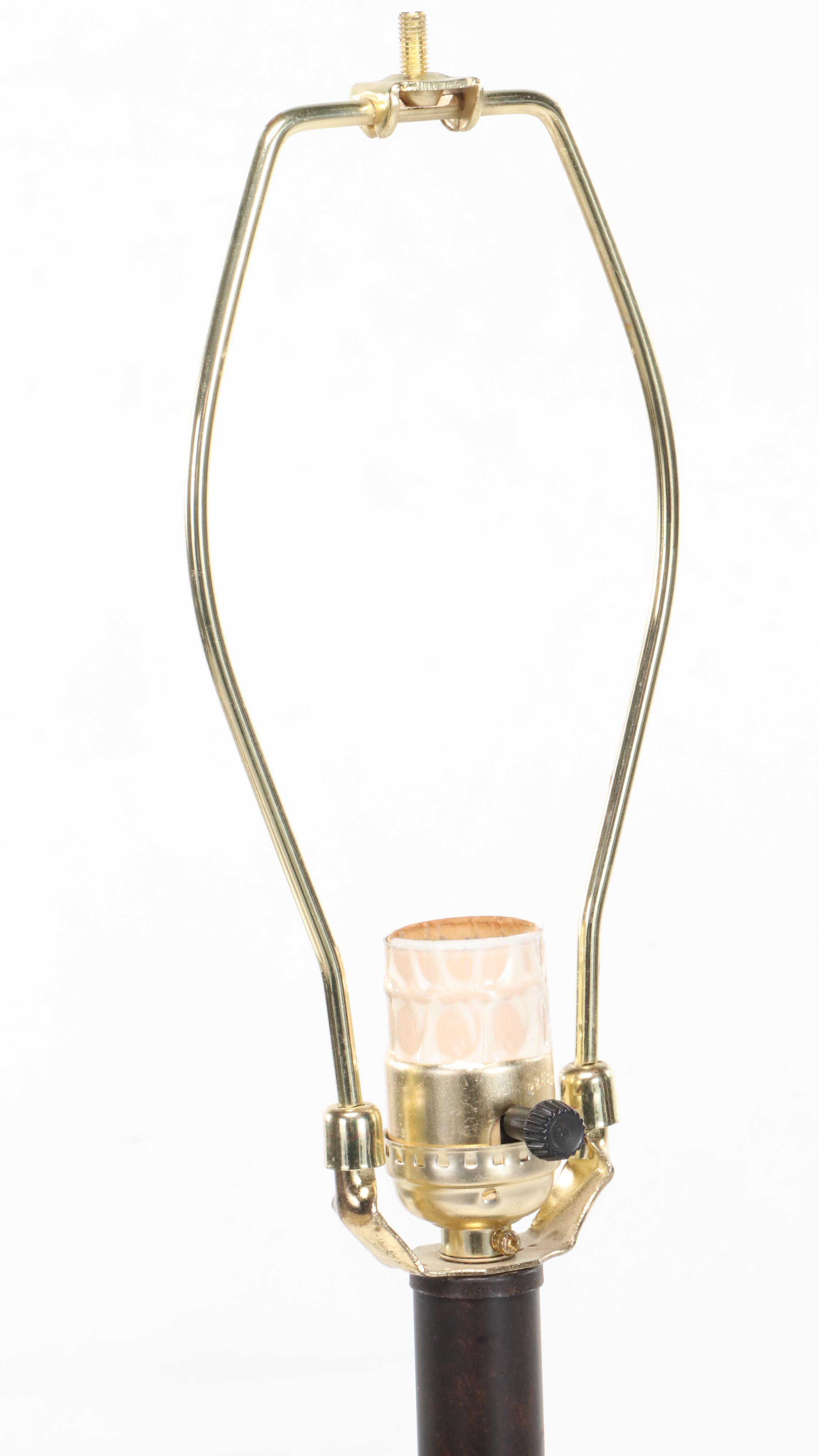 Marble and Resin Table Lamp With Patinated Metal Plate and Metal Figurine