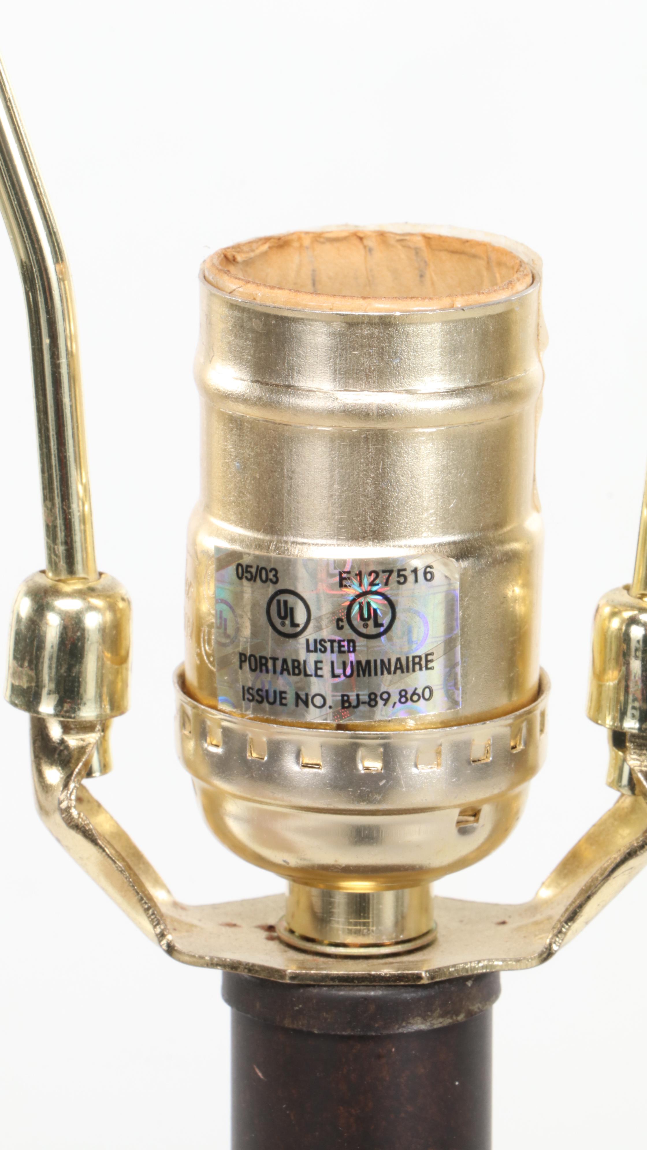 Marble and Resin Table Lamp With Patinated Metal Plate and Metal Figurine