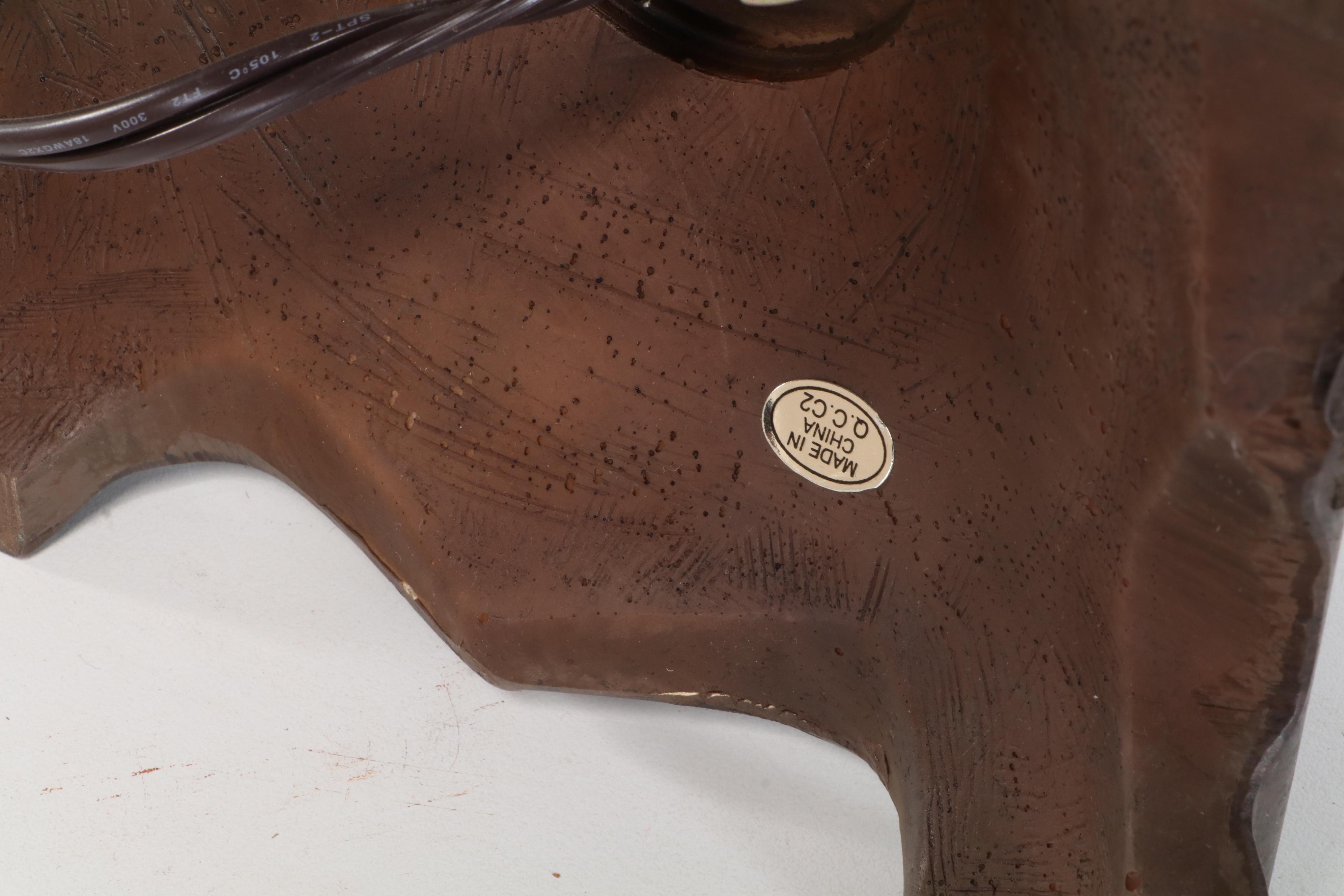 Marble and Resin Table Lamp With Patinated Metal Plate and Metal Figurine