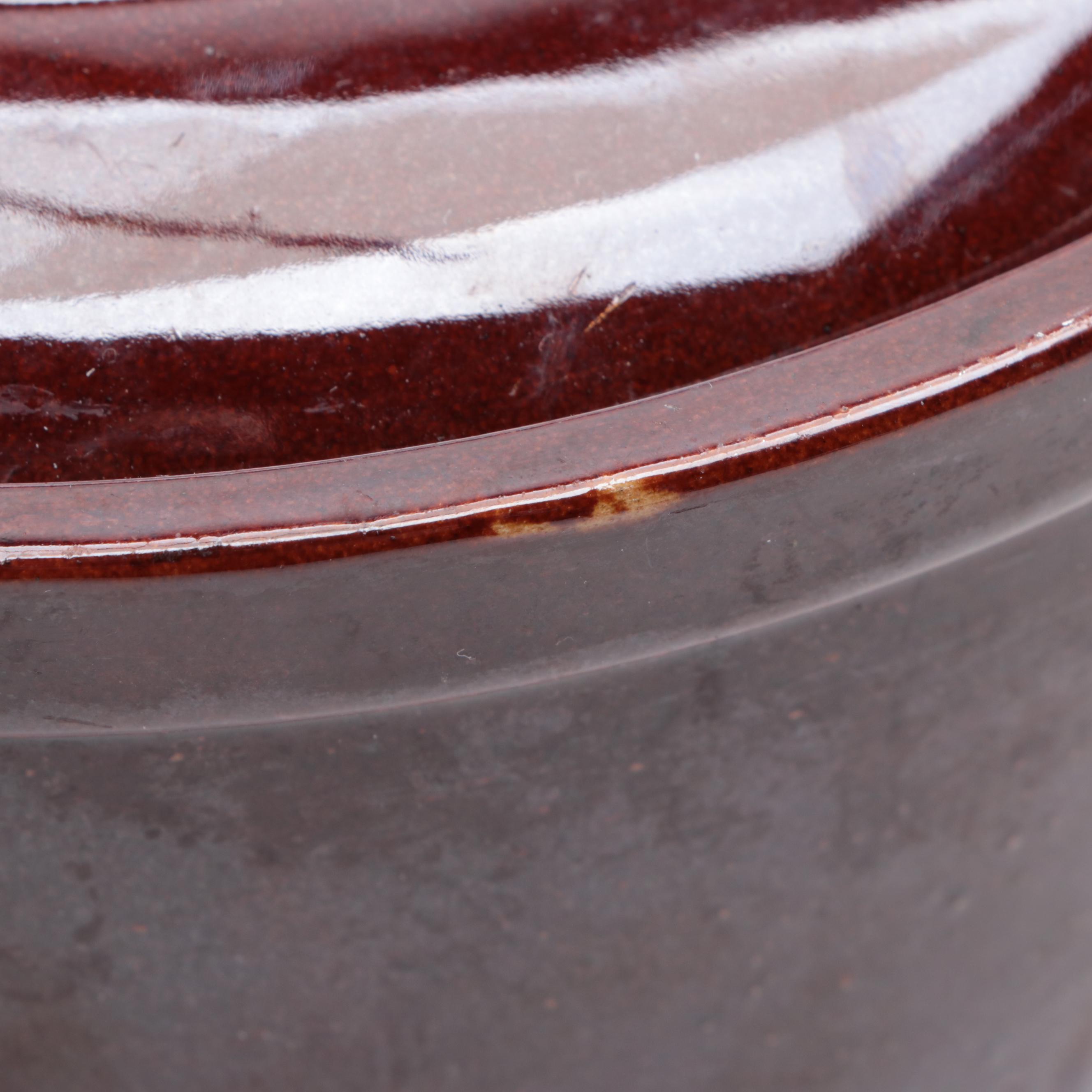 American Pottery Brown Dip Glazed Bean Pot with Other Tableware