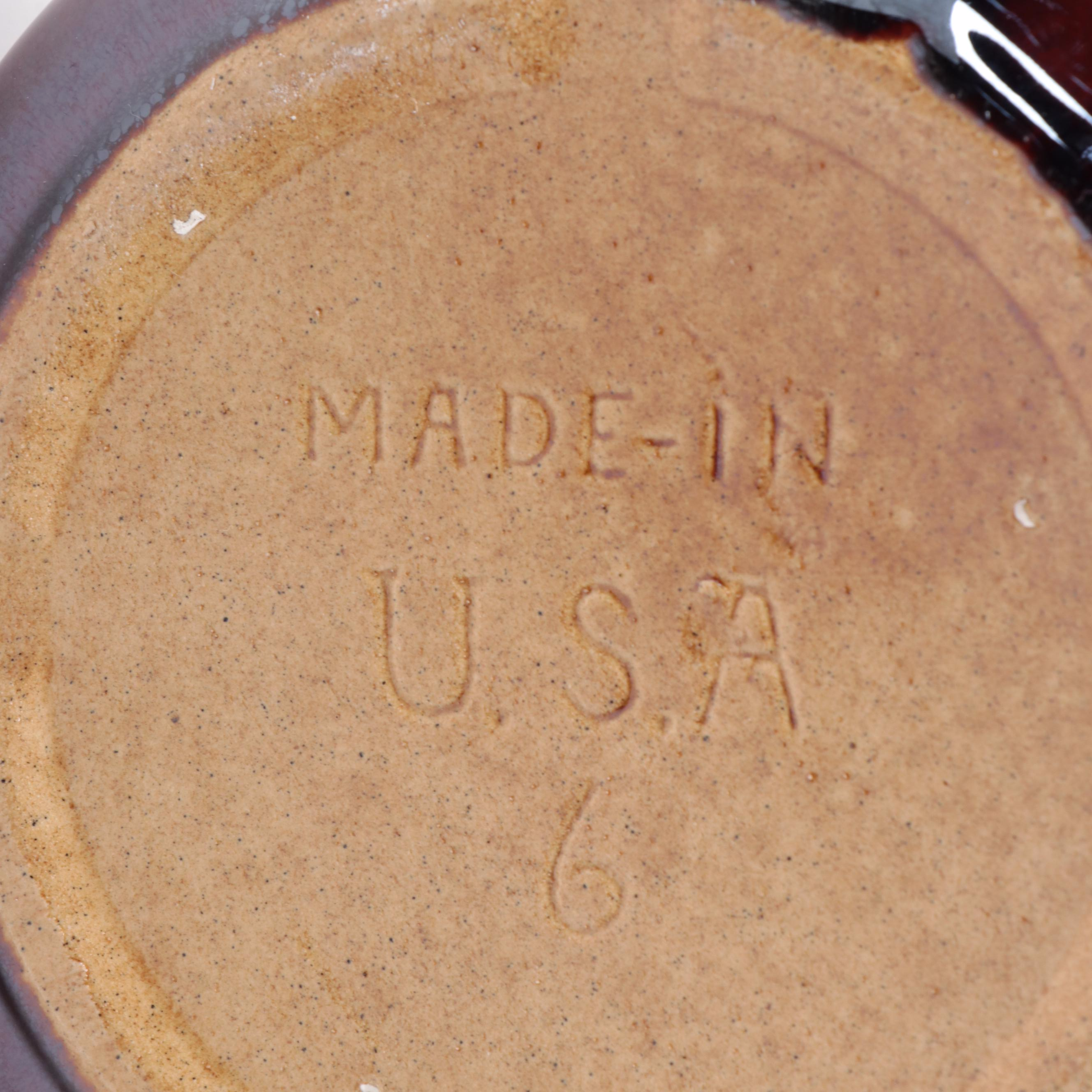 American Pottery Brown Dip Glazed Bean Pot with Other Tableware