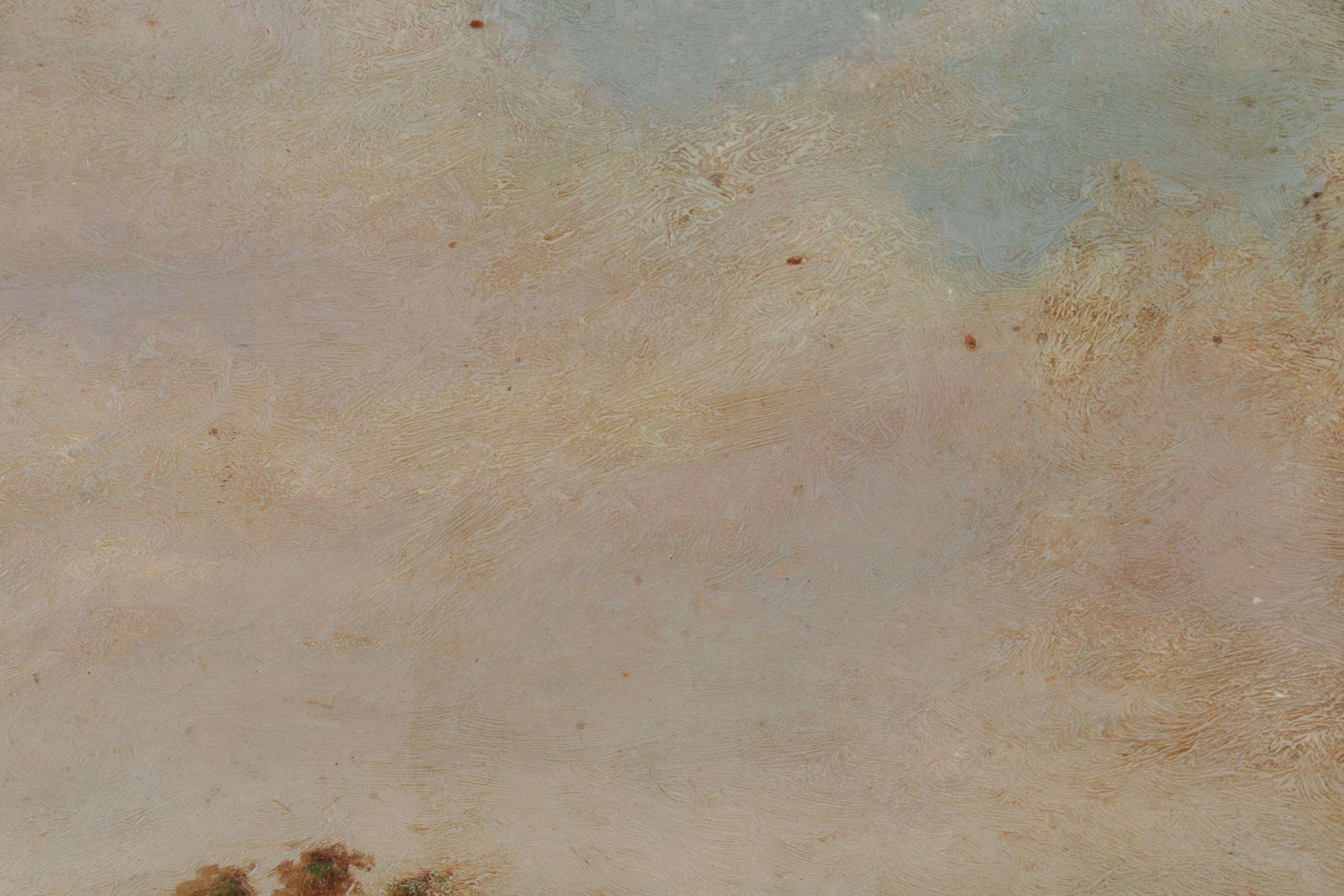 Bucolic Landscape Oil Painting of Cows in Pasture, Late 19th Century