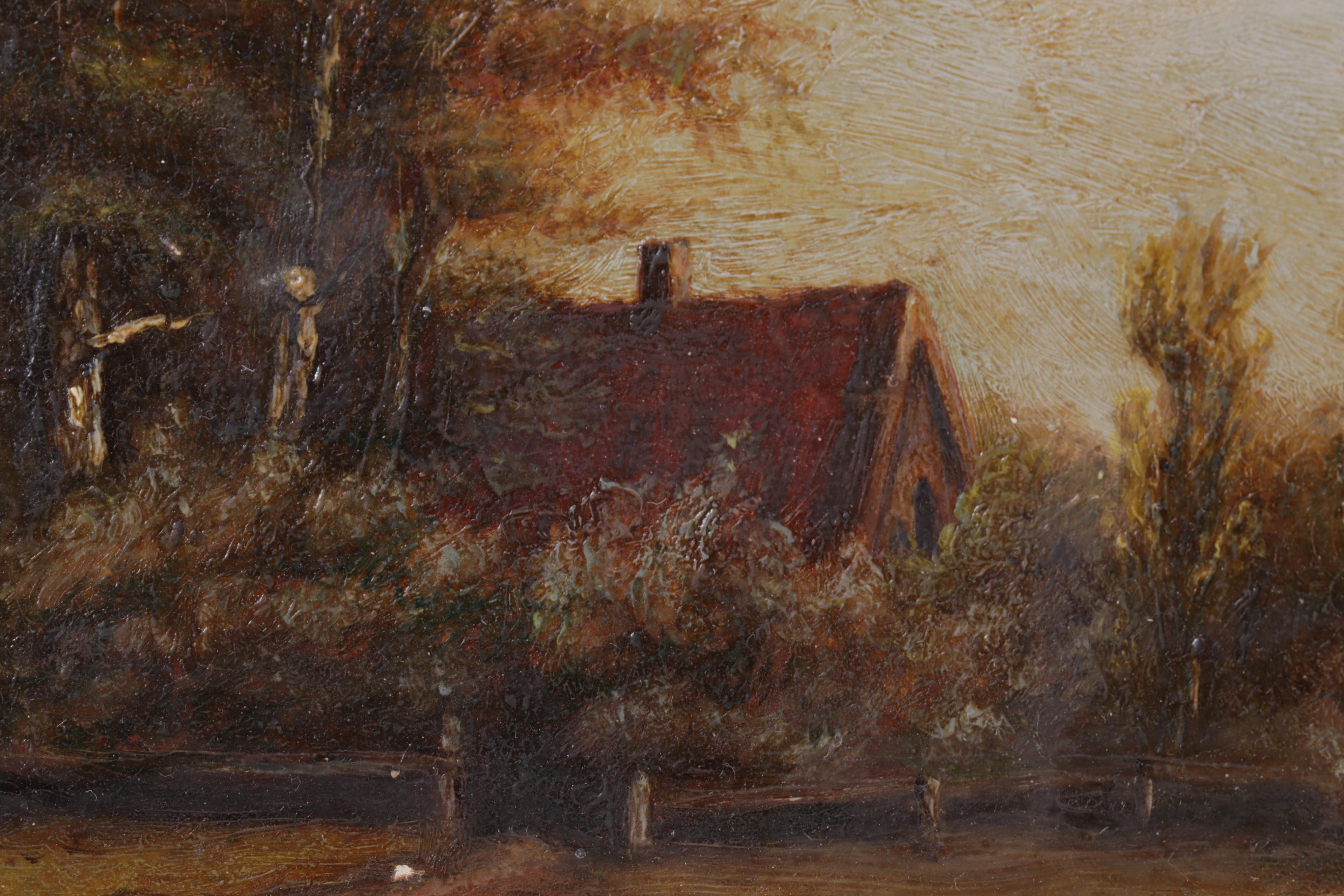 Bucolic Landscape Oil Painting of Cows in Pasture, Late 19th Century