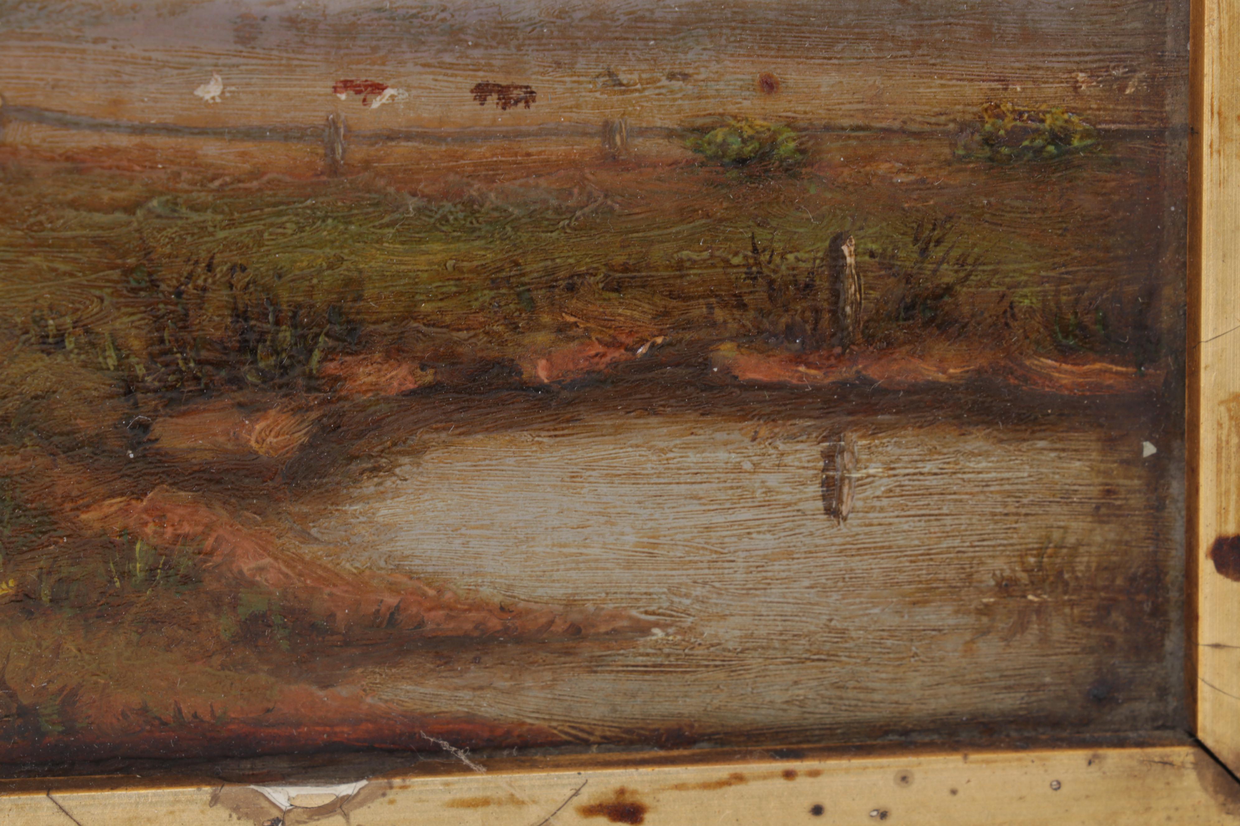 Bucolic Landscape Oil Painting of Cows in Pasture, Late 19th Century