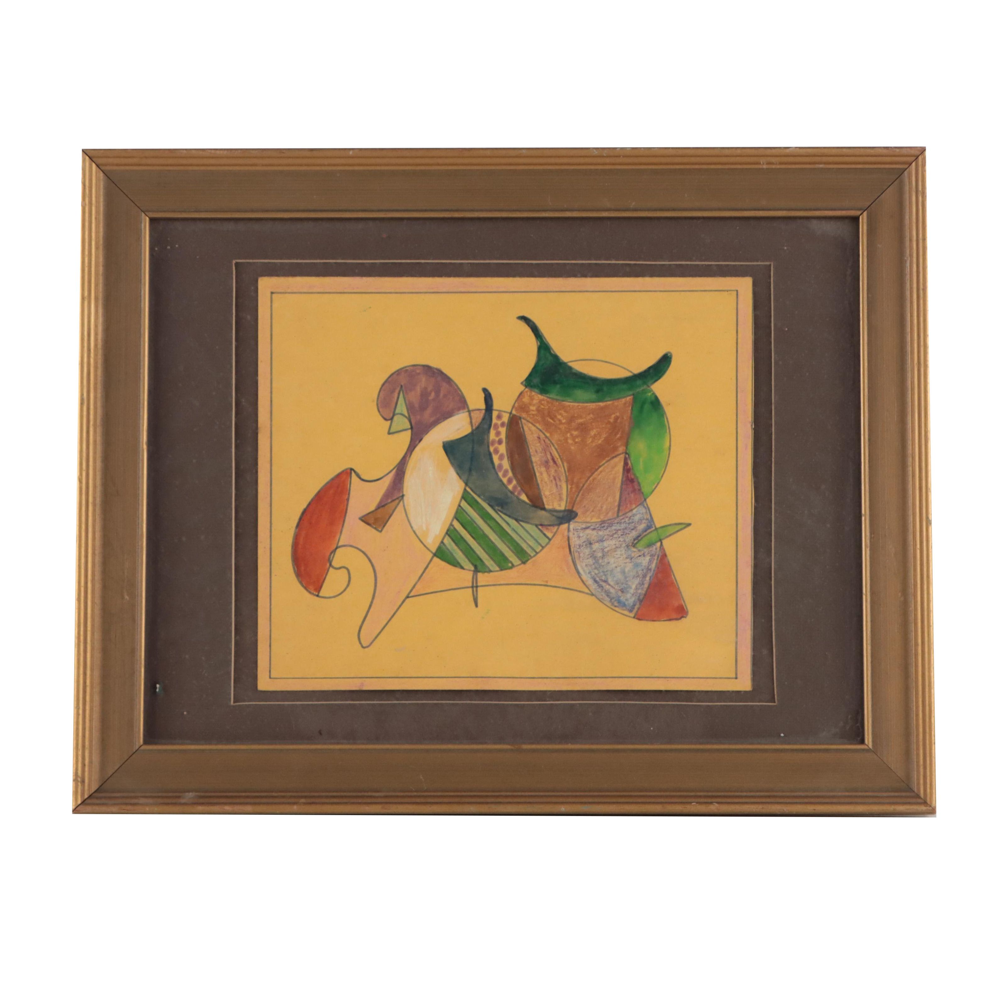 Chuck Barr Abstract Crayon and Marker Drawing, 1979