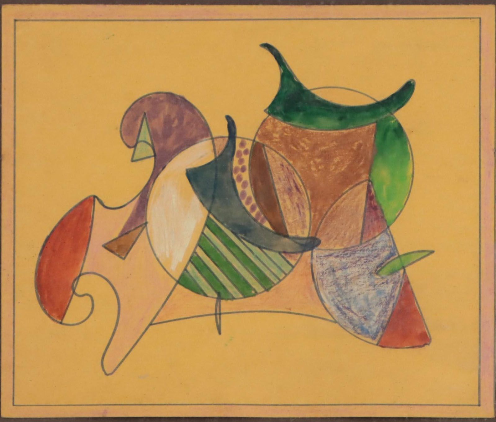 Chuck Barr Abstract Crayon and Marker Drawing, 1979