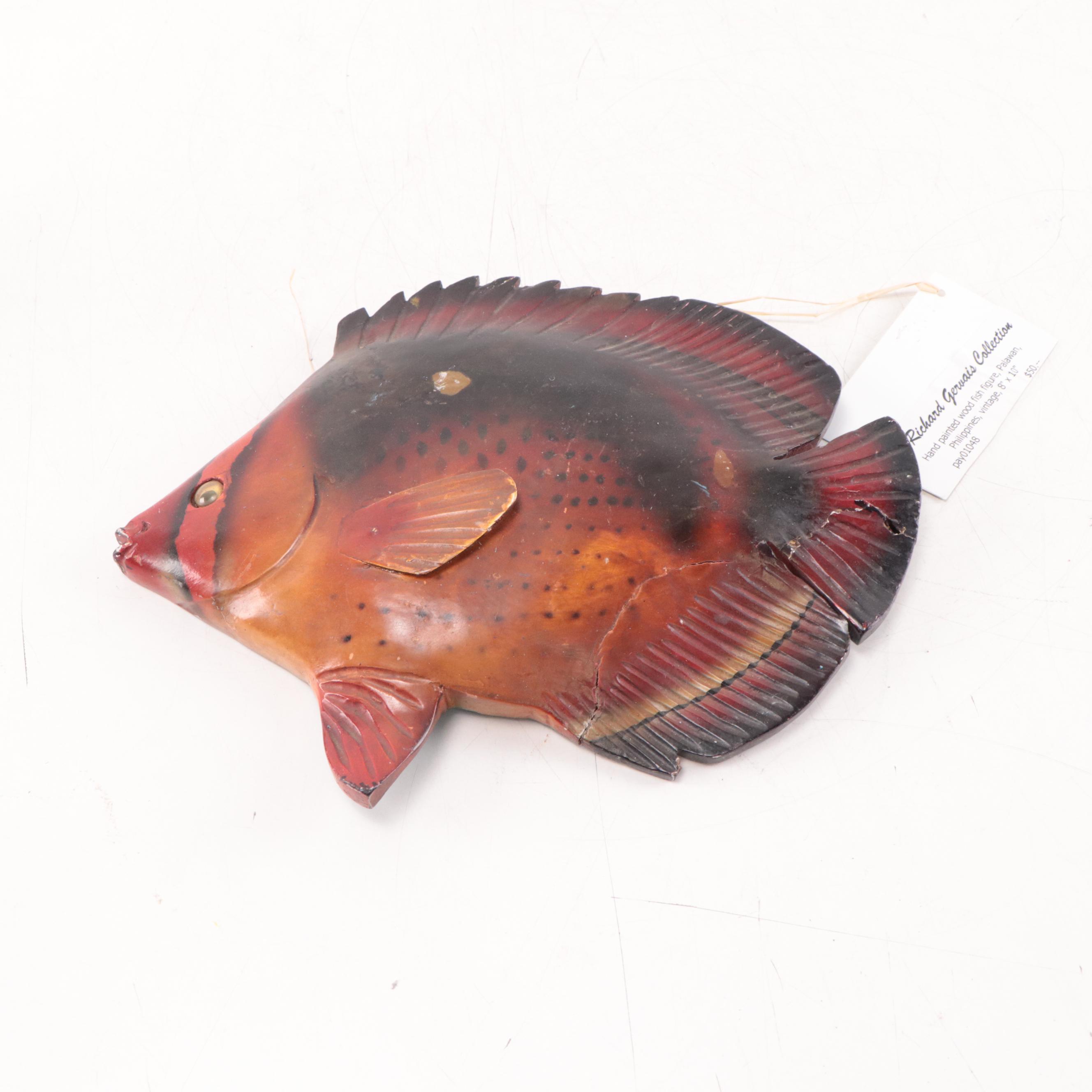 Thai and Filipino Hand-Painted Carved Wood Fish Sculptures