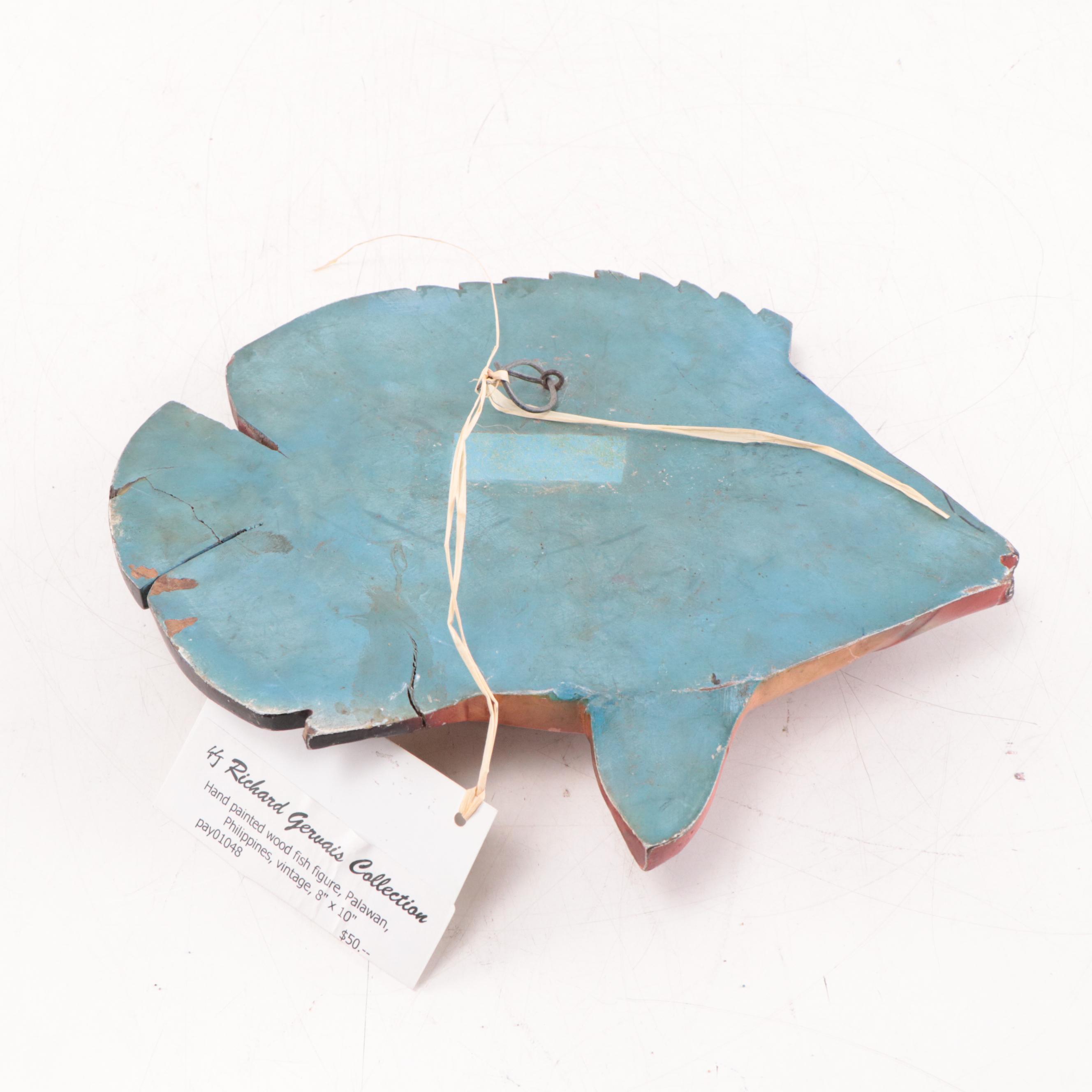 Thai and Filipino Hand-Painted Carved Wood Fish Sculptures