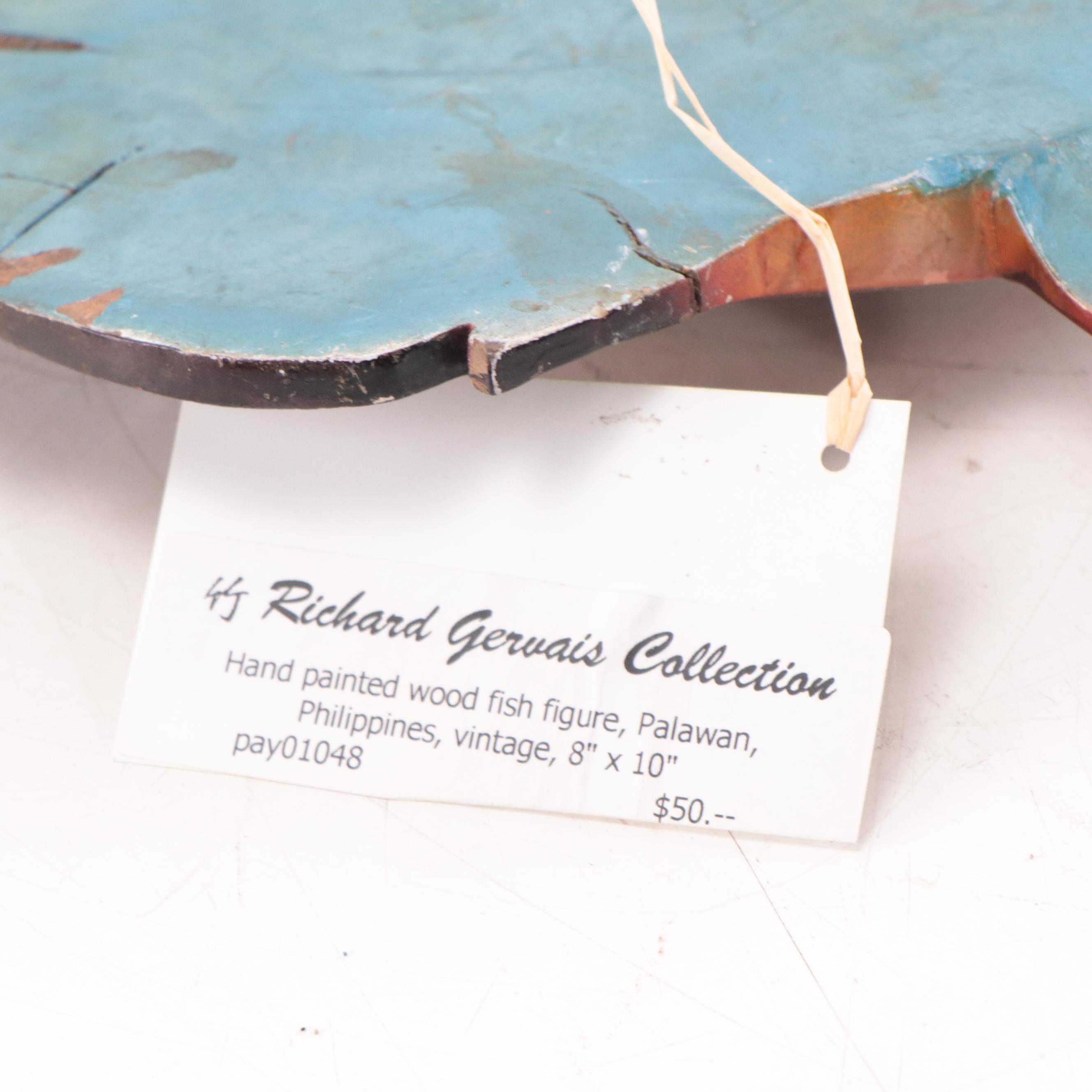 Thai and Filipino Hand-Painted Carved Wood Fish Sculptures