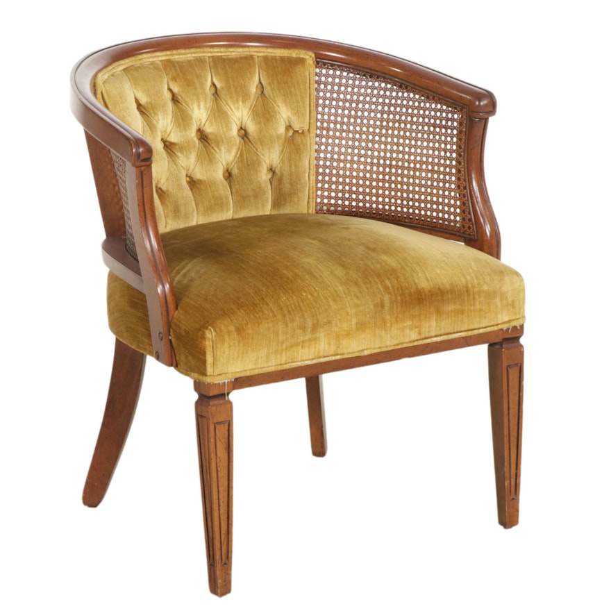Directoire Style Caned and Tufted Tub Chair, Mid to Late 20th Century