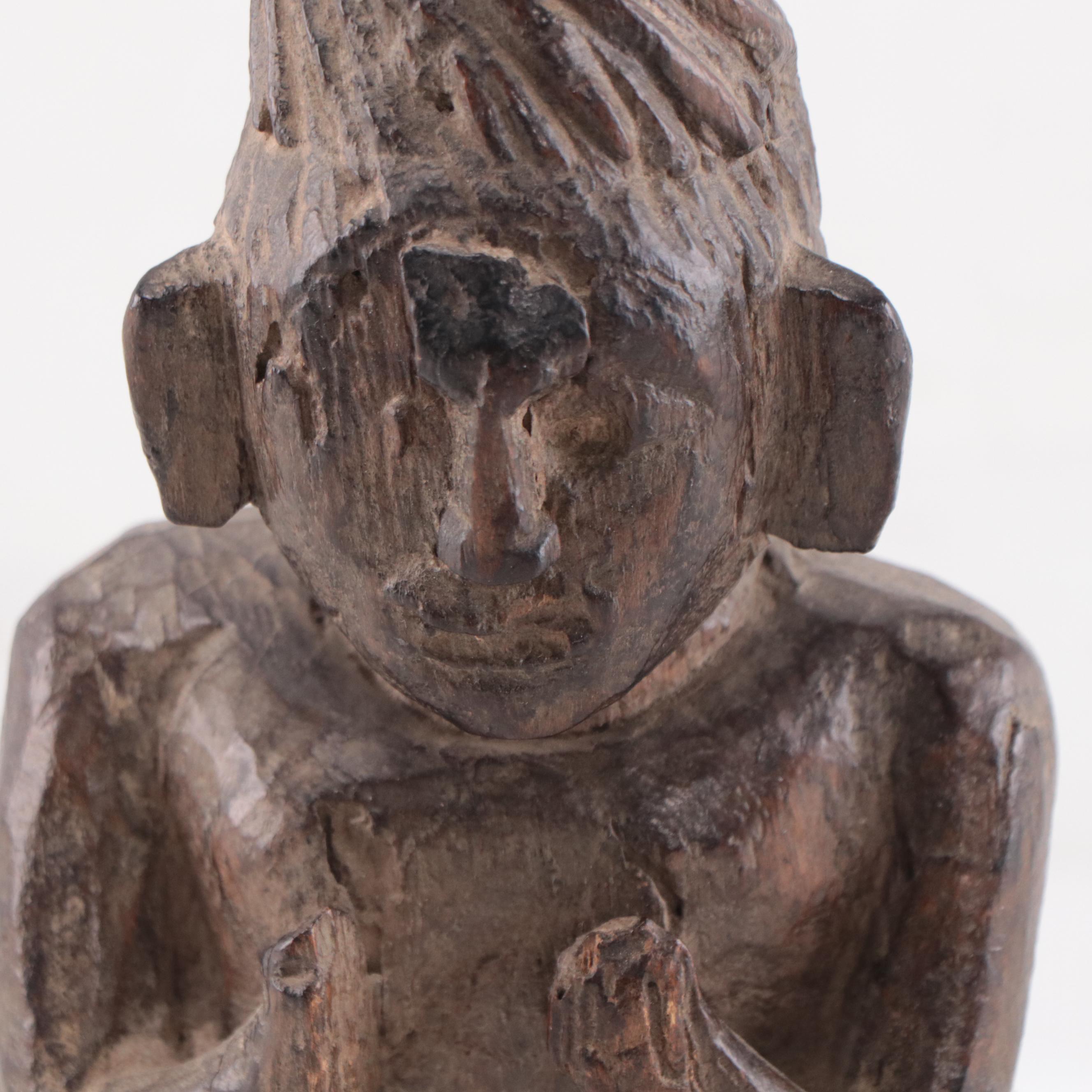 Himalayan / Nepalese Hand-Carved Wood Terai Male Figure, Mid-20th Century