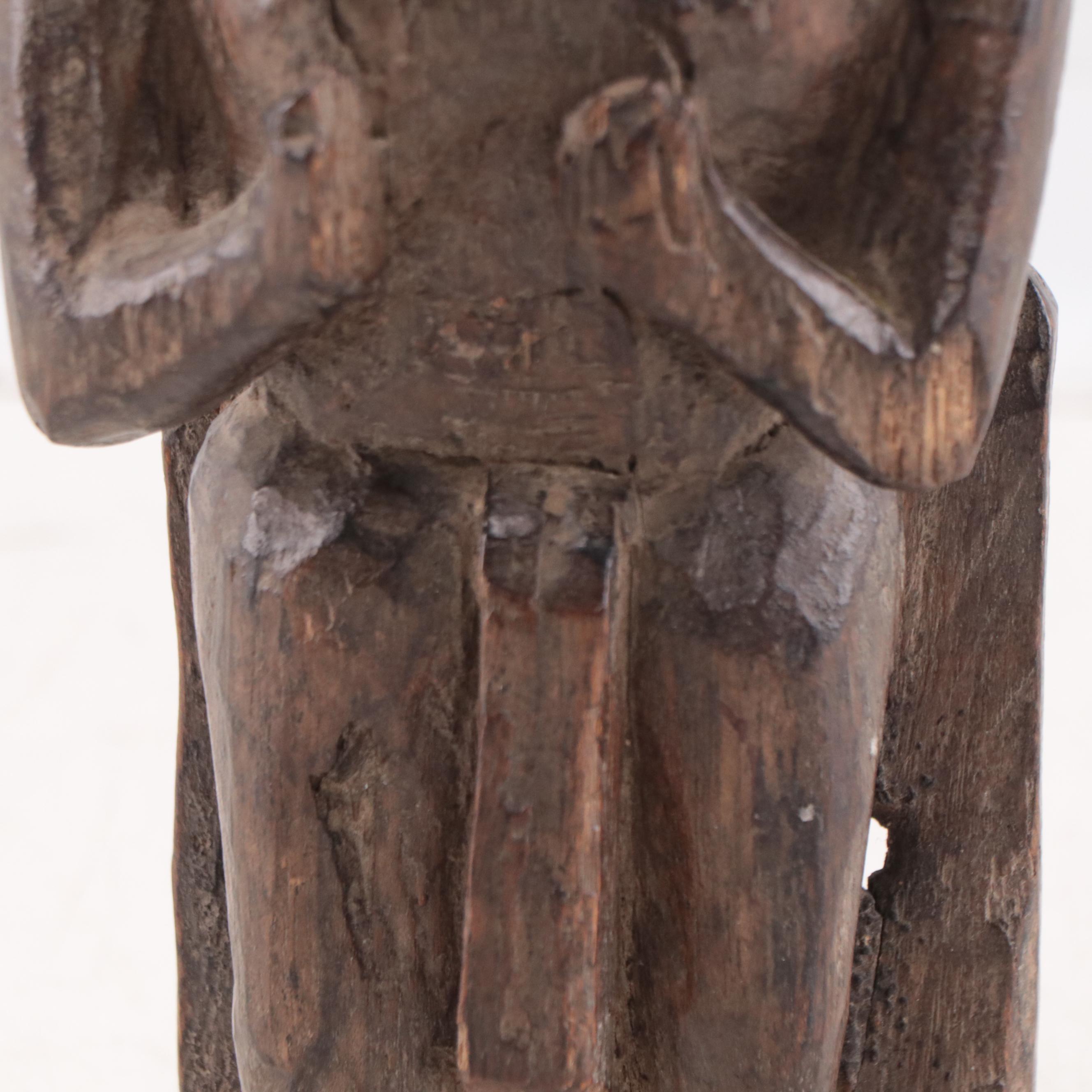 Himalayan / Nepalese Hand-Carved Wood Terai Male Figure, Mid-20th Century