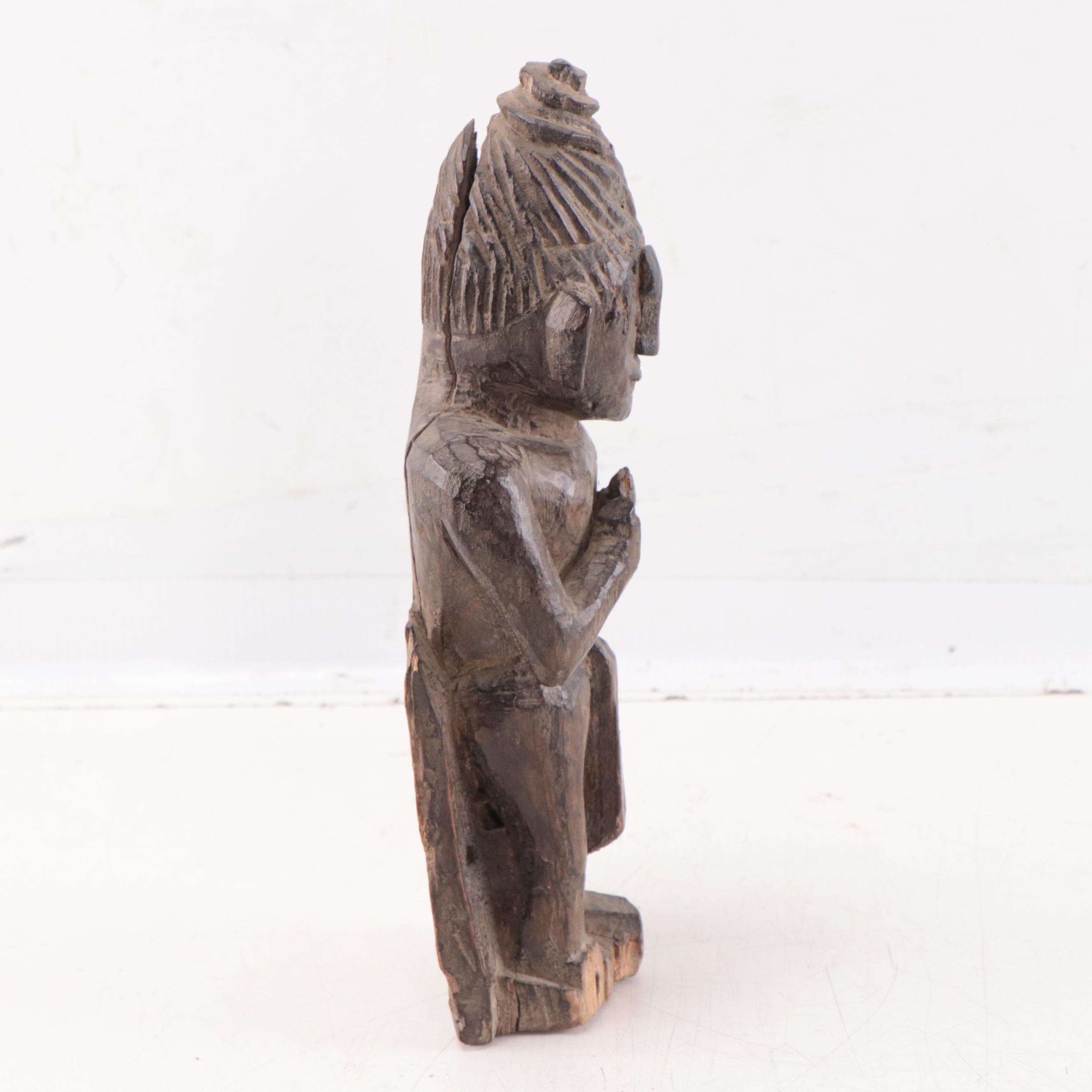 Himalayan / Nepalese Hand-Carved Wood Terai Male Figure, Mid-20th Century