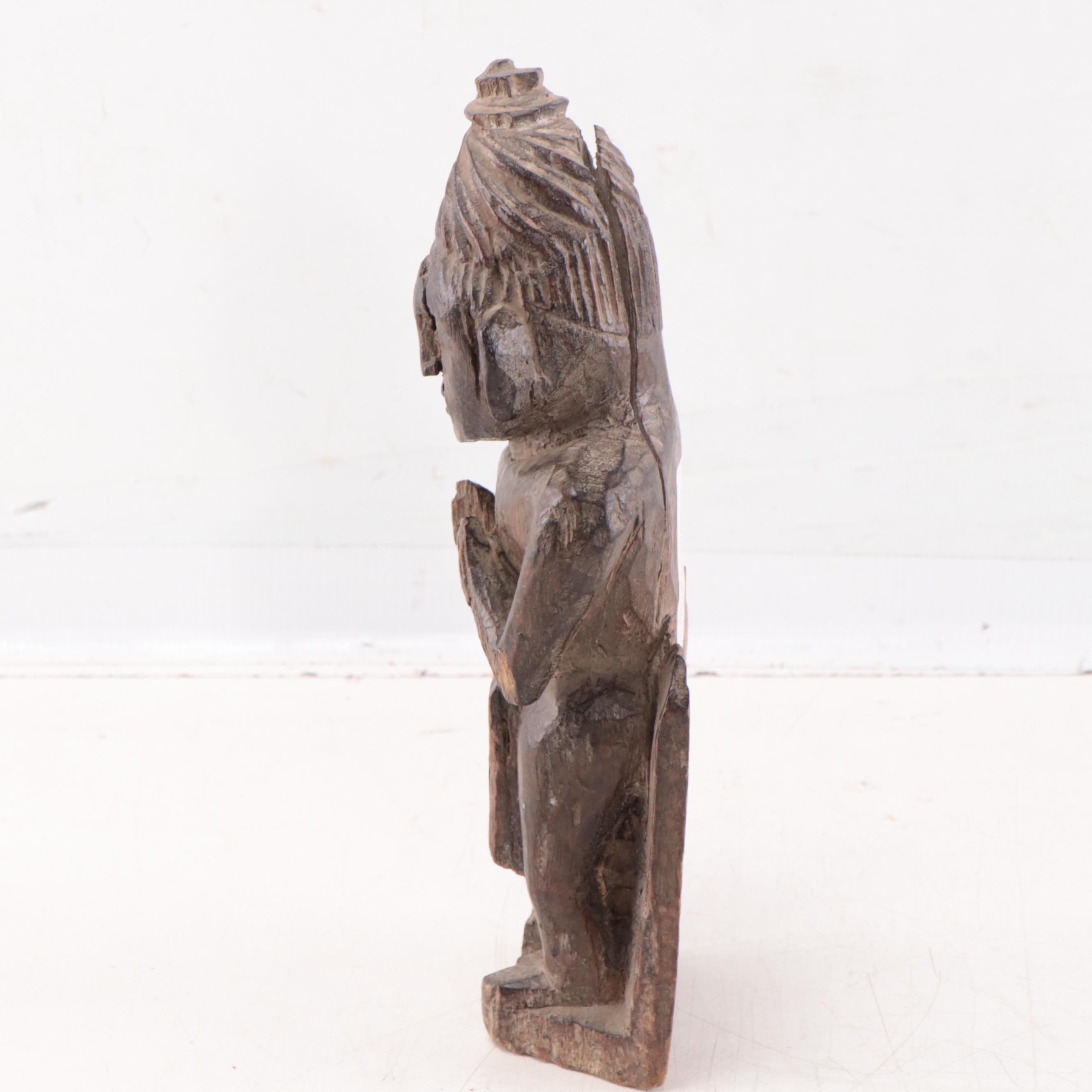 Himalayan / Nepalese Hand-Carved Wood Terai Male Figure, Mid-20th Century