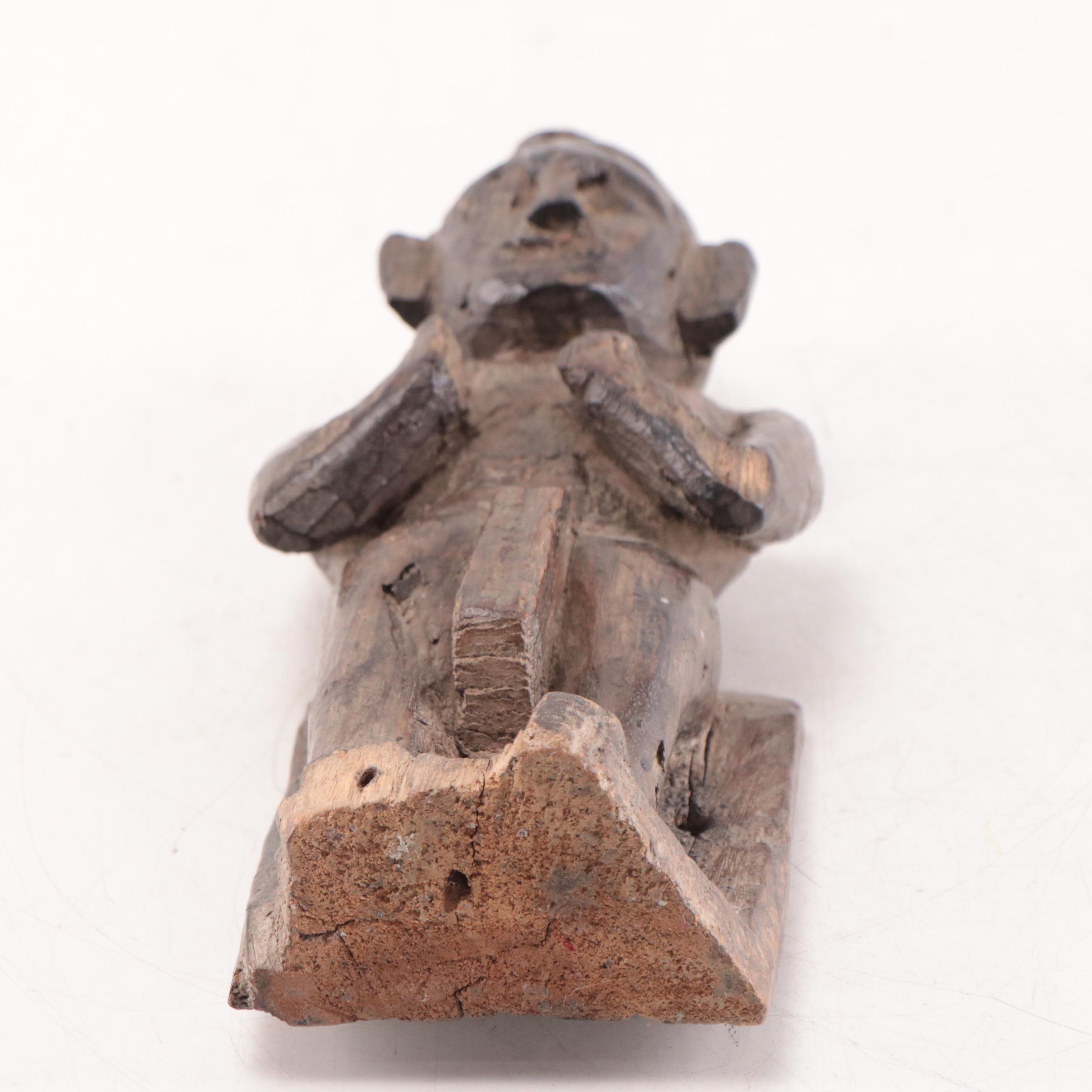 Himalayan / Nepalese Hand-Carved Wood Terai Male Figure, Mid-20th Century