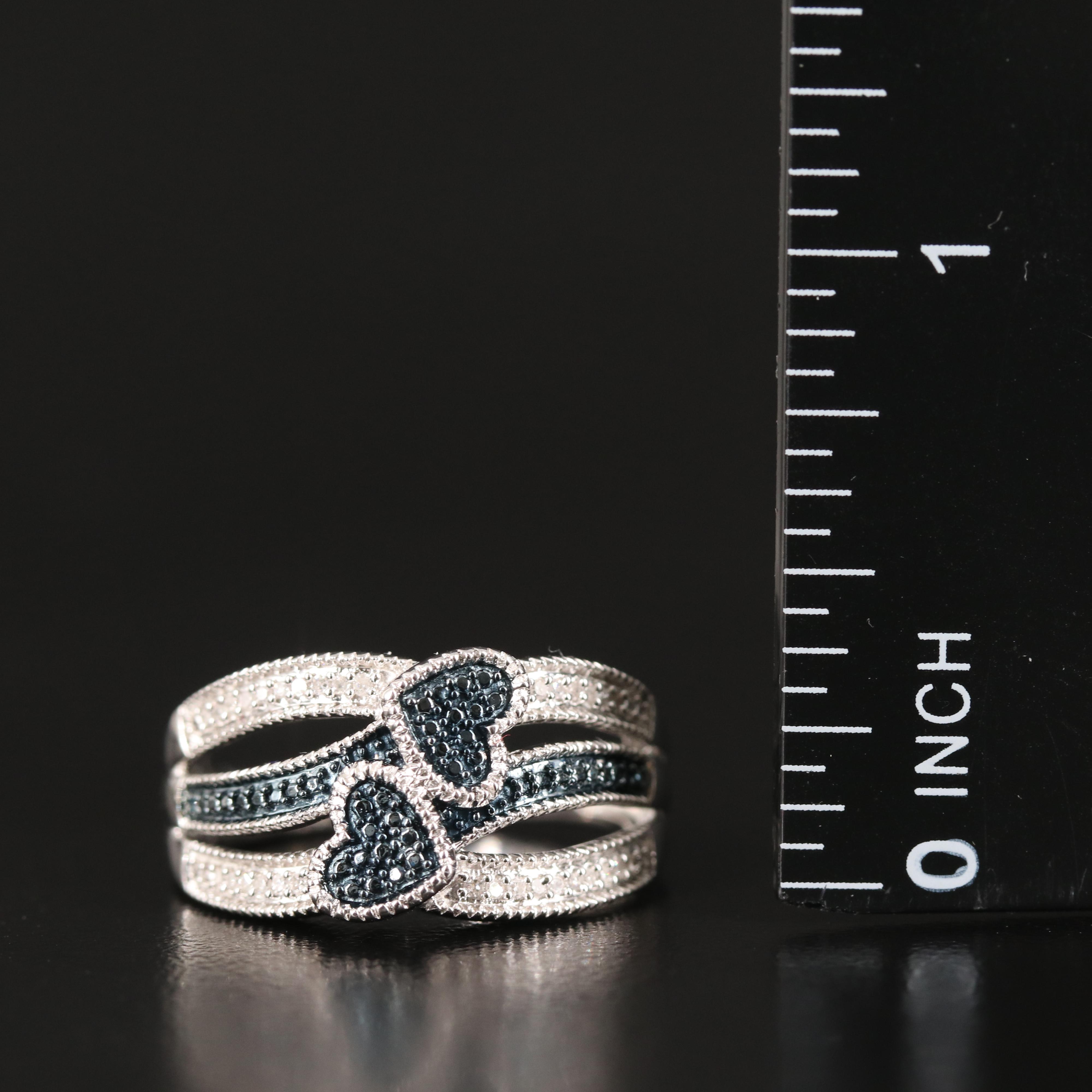 Diamond Double Hearts Ring in Sterling