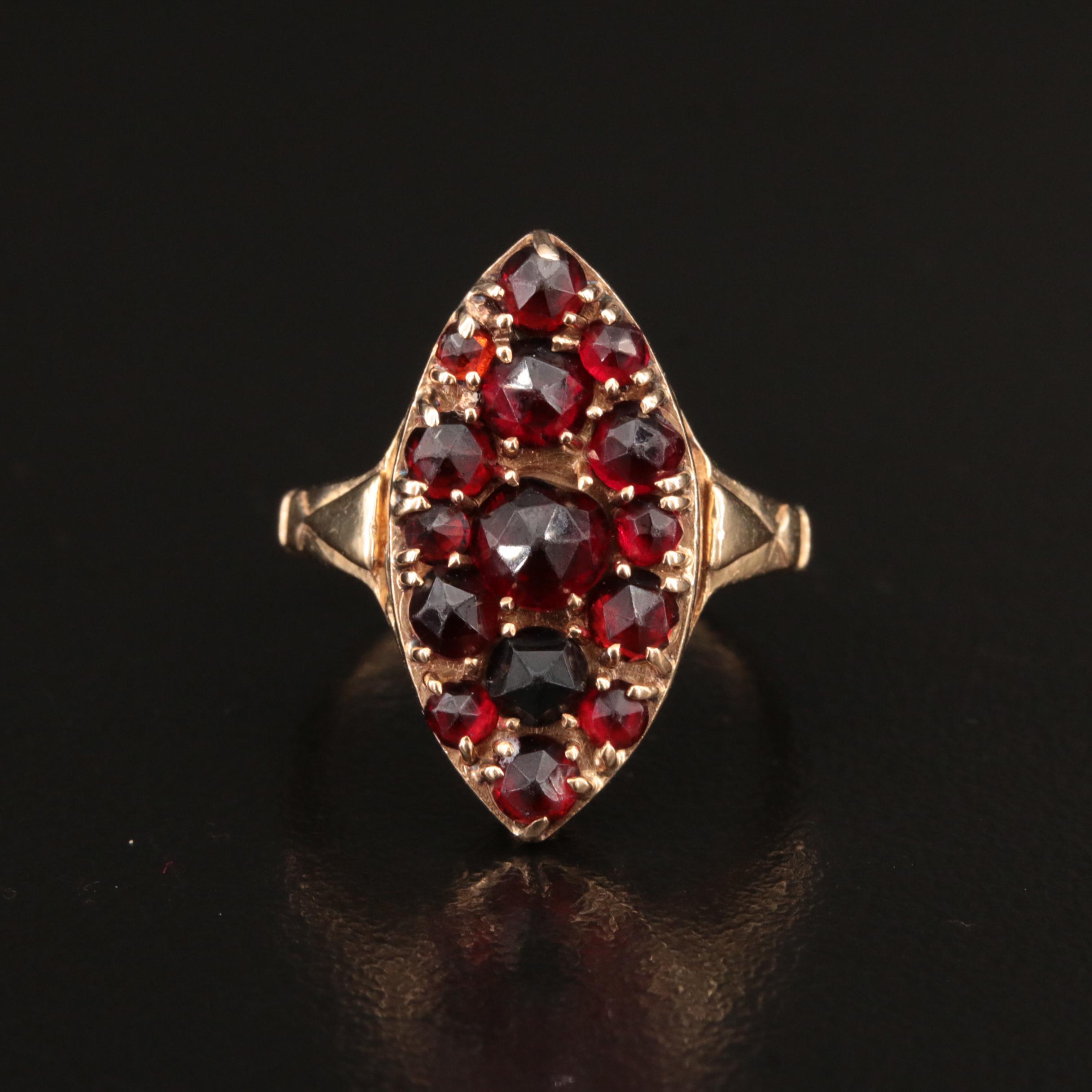 14K Garnet Navette Ring
