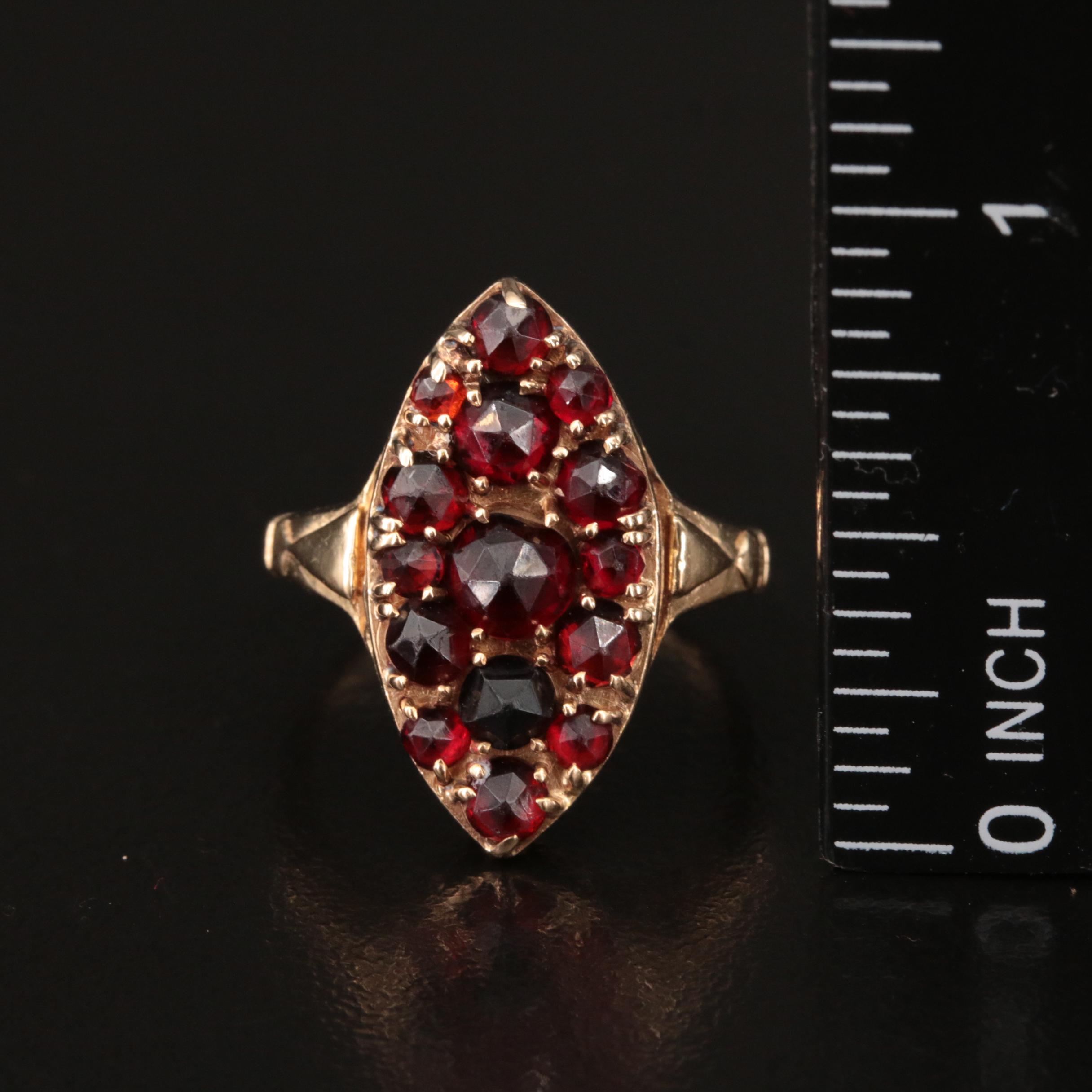 14K Garnet Navette Ring