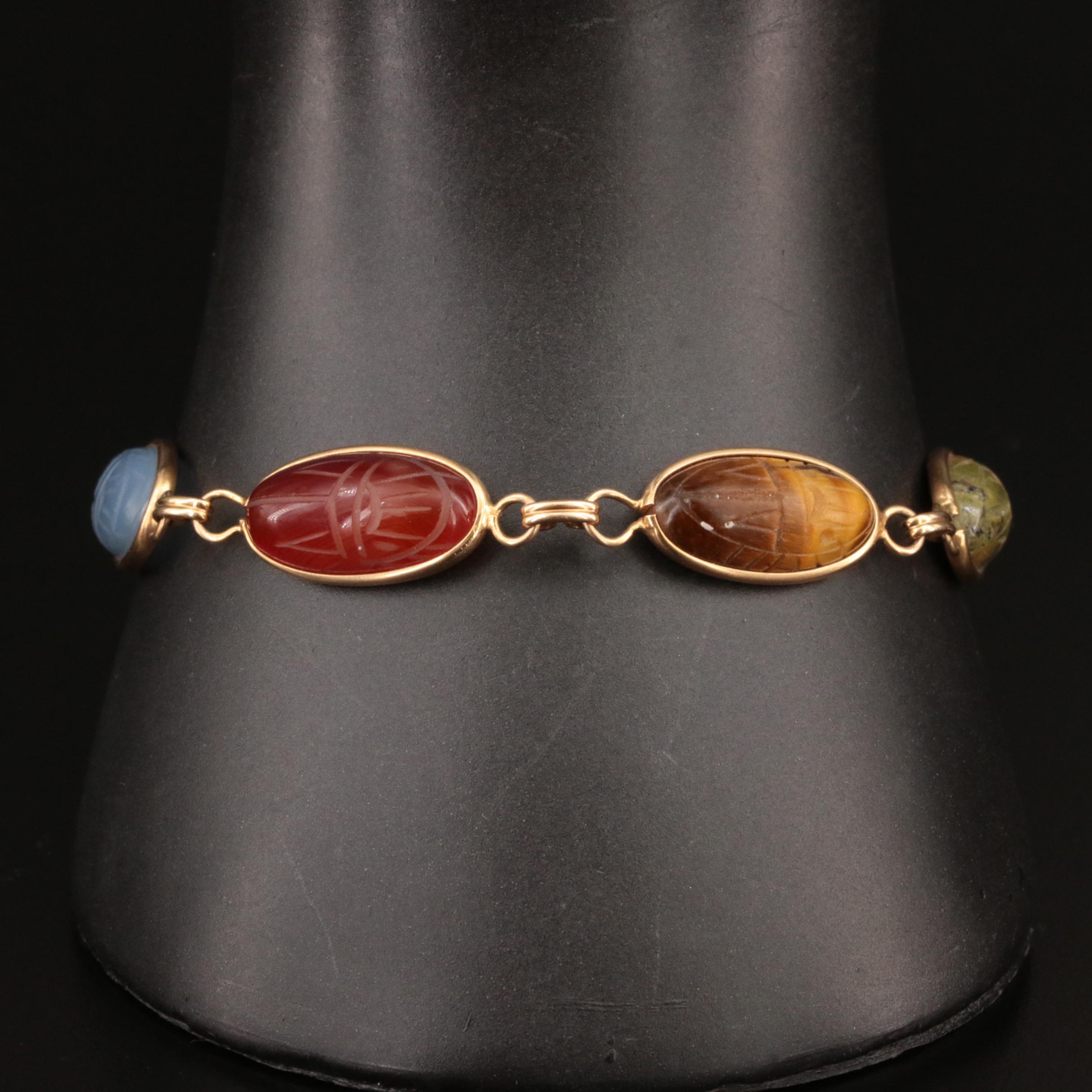 Bojar 14K Tiger's Eye, Chalcedony and Gemstone Scarab Bracelet
