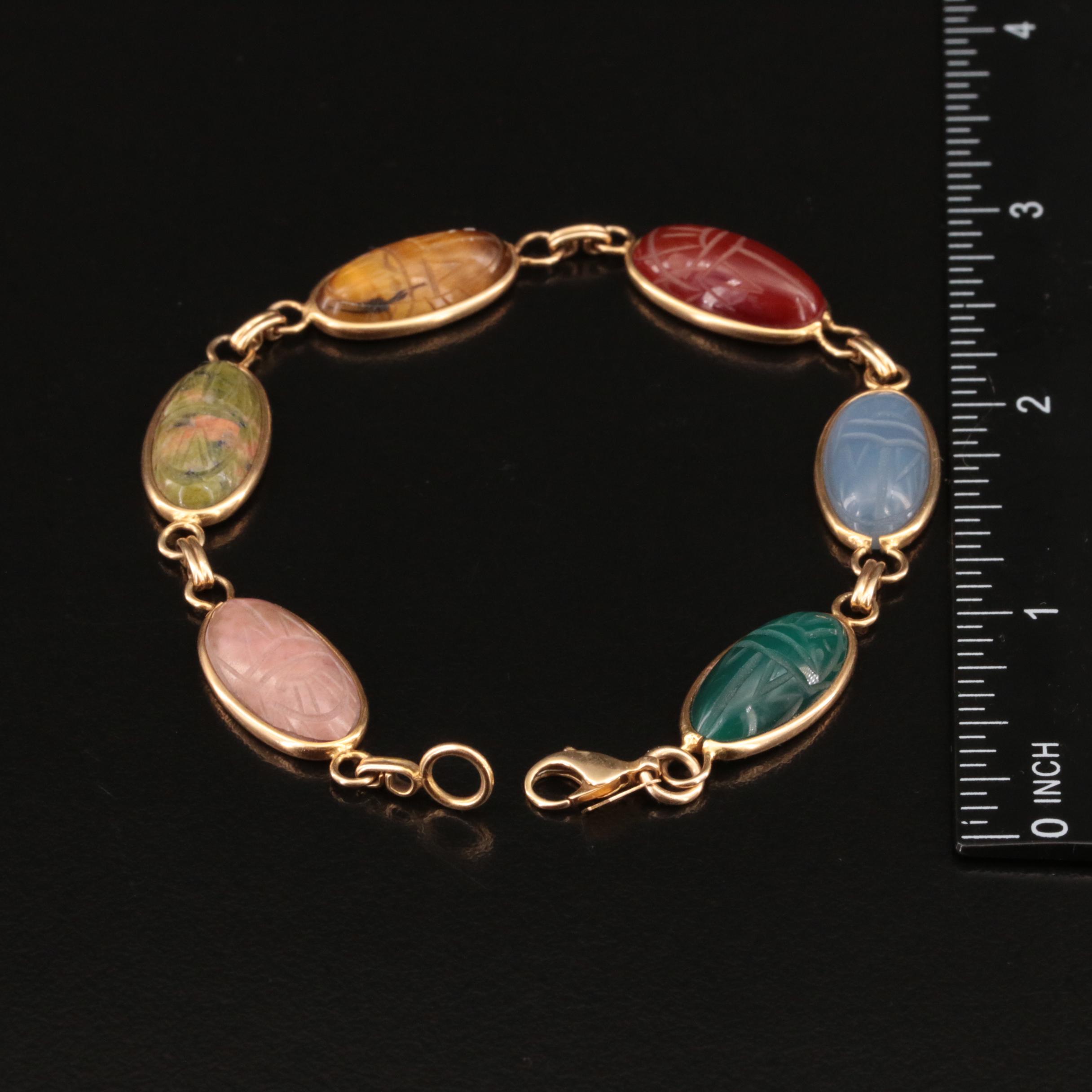 Bojar 14K Tiger's Eye, Chalcedony and Gemstone Scarab Bracelet
