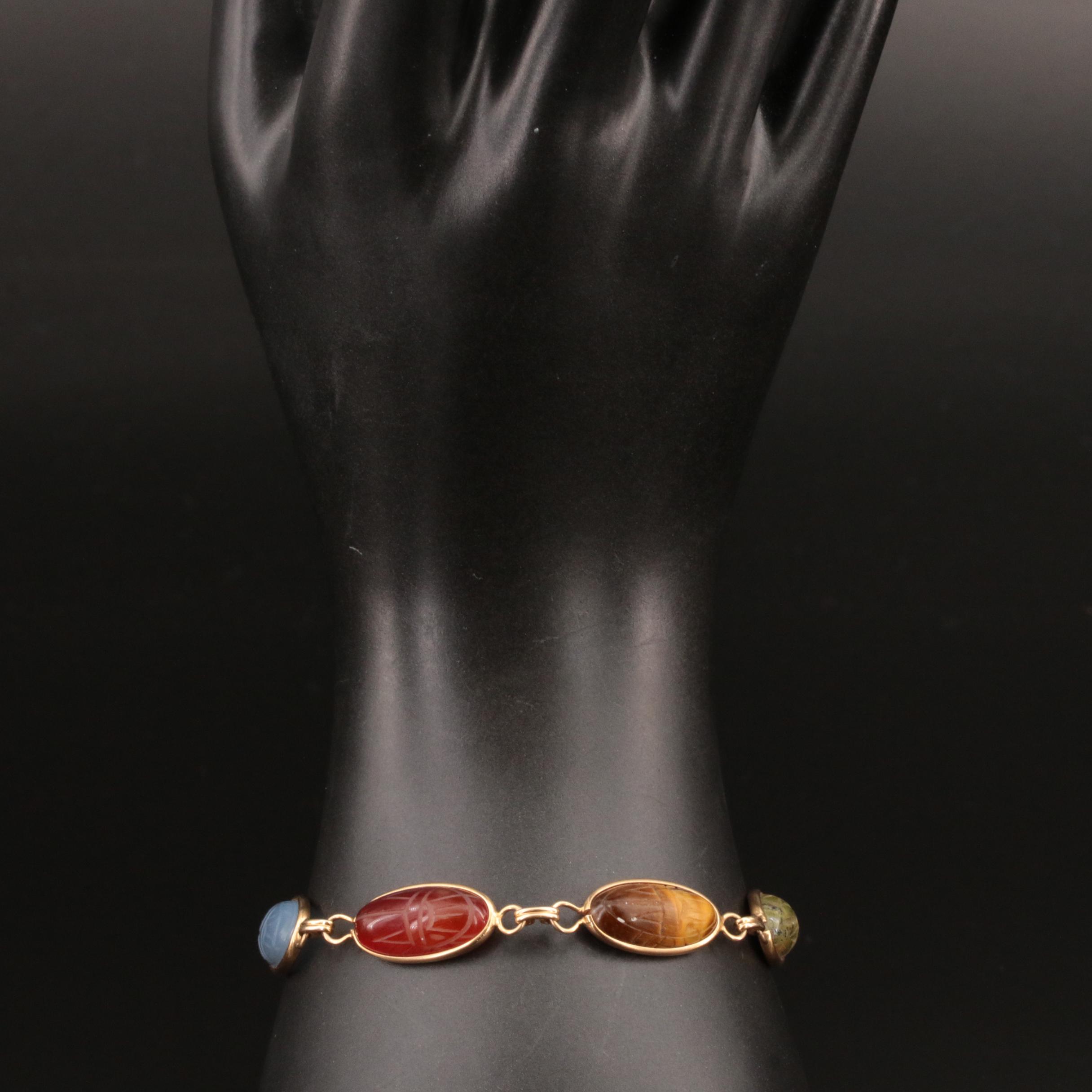 Bojar 14K Tiger's Eye, Chalcedony and Gemstone Scarab Bracelet