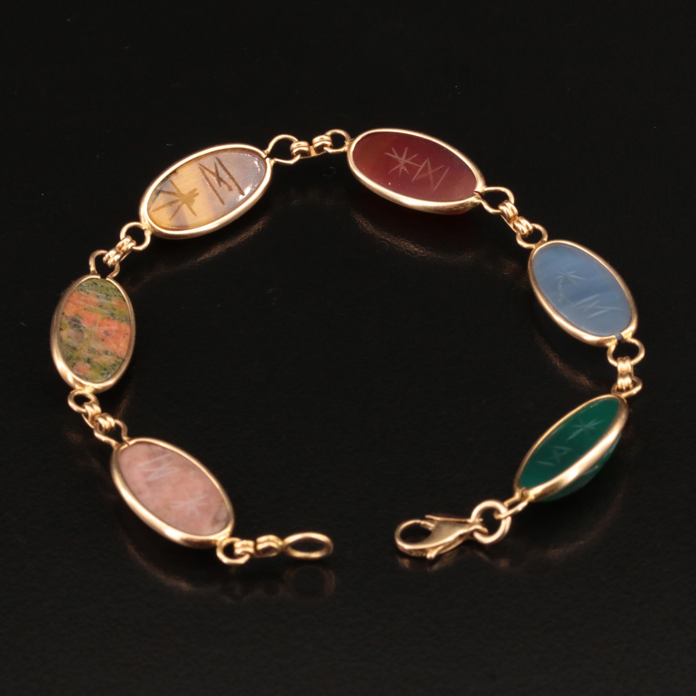 Bojar 14K Tiger's Eye, Chalcedony and Gemstone Scarab Bracelet