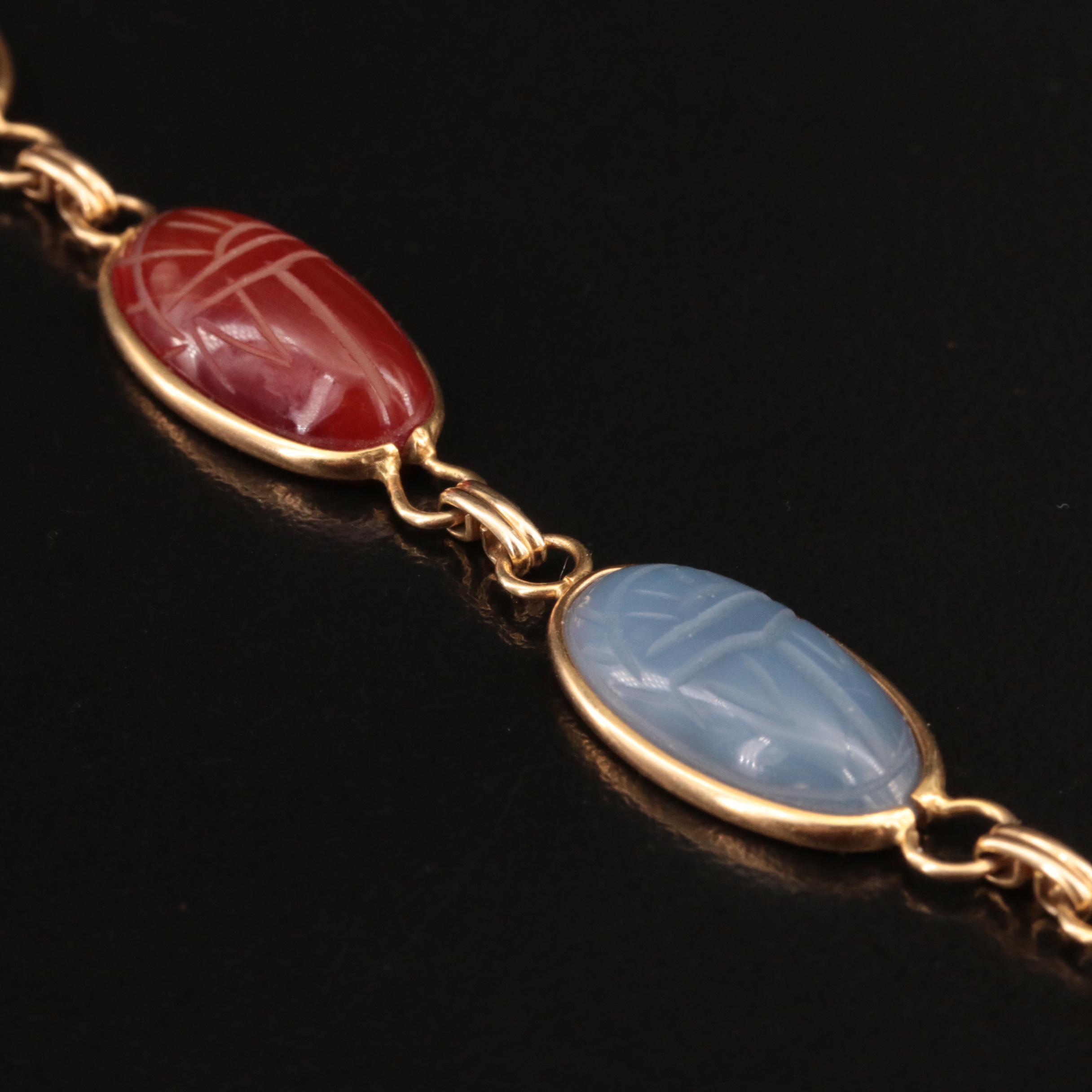Bojar 14K Tiger's Eye, Chalcedony and Gemstone Scarab Bracelet